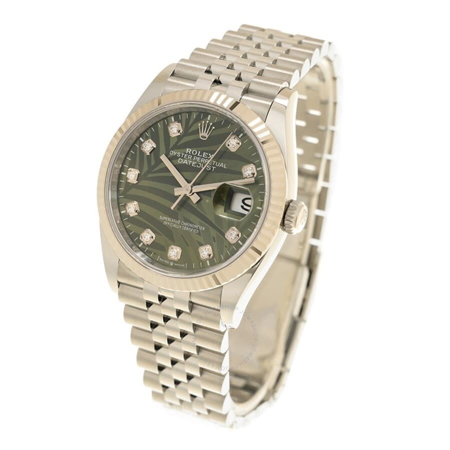 Rolex Datejust 36 Olive Green Palm Motif Diamond Dial Automatic Men's Jubilee Watch M126234-0055 - 4