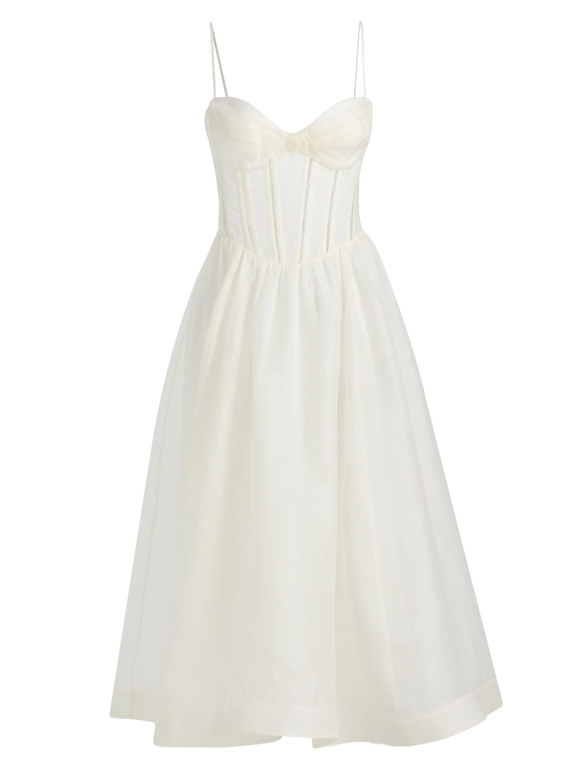 Women's Luna Linen-Silk Corset A-Line Midi-Dress - Ivory - 1