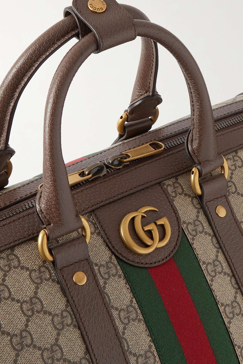 Ophidia leather-trimmed printed coated-canvas weekend bag 4