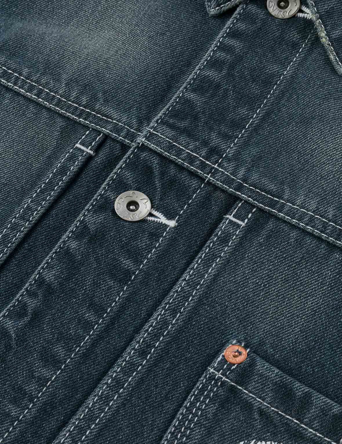 Distressed Seagull Print Relax Fit Washed Seagull Pocket Denim Jacket - 11