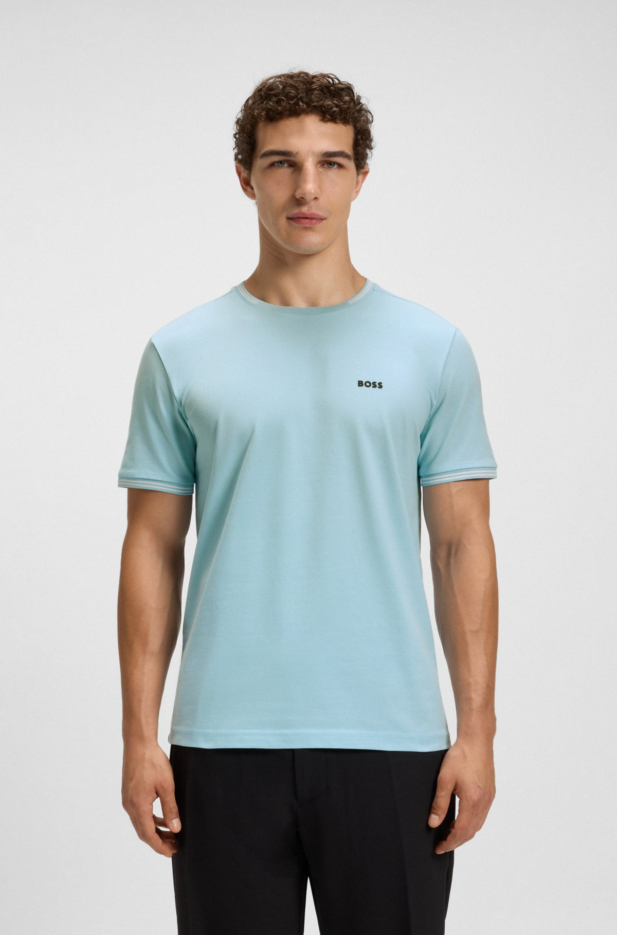 STRETCH-COTTON T-SHIRT WITH STRIPES AND LOGO - 2