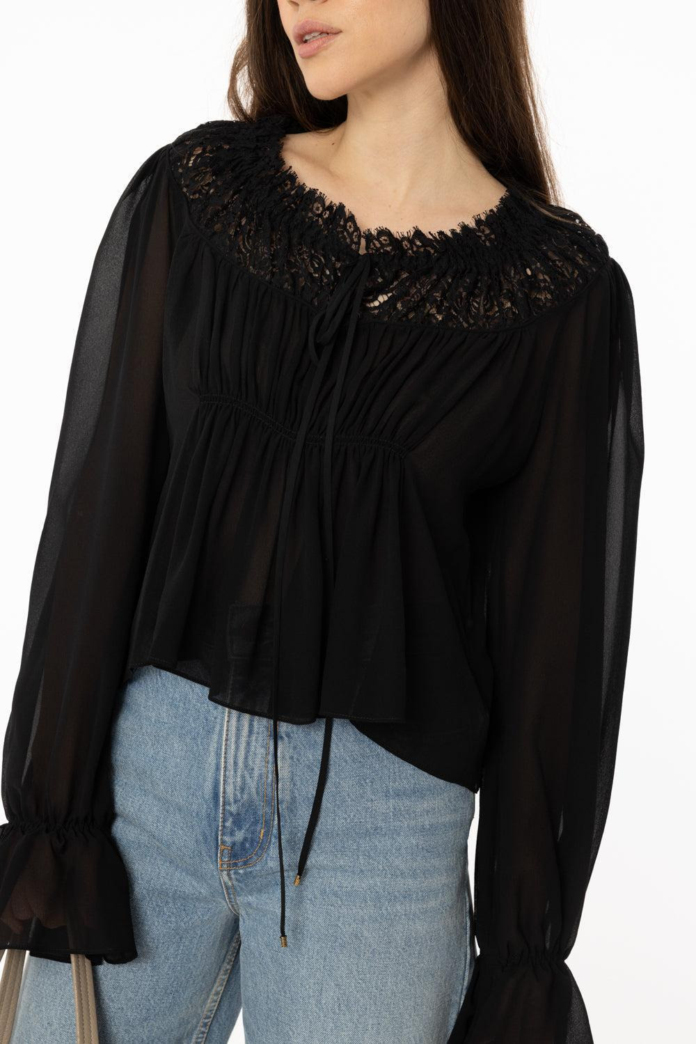 Scoop Neck Cropped Blouse - 3