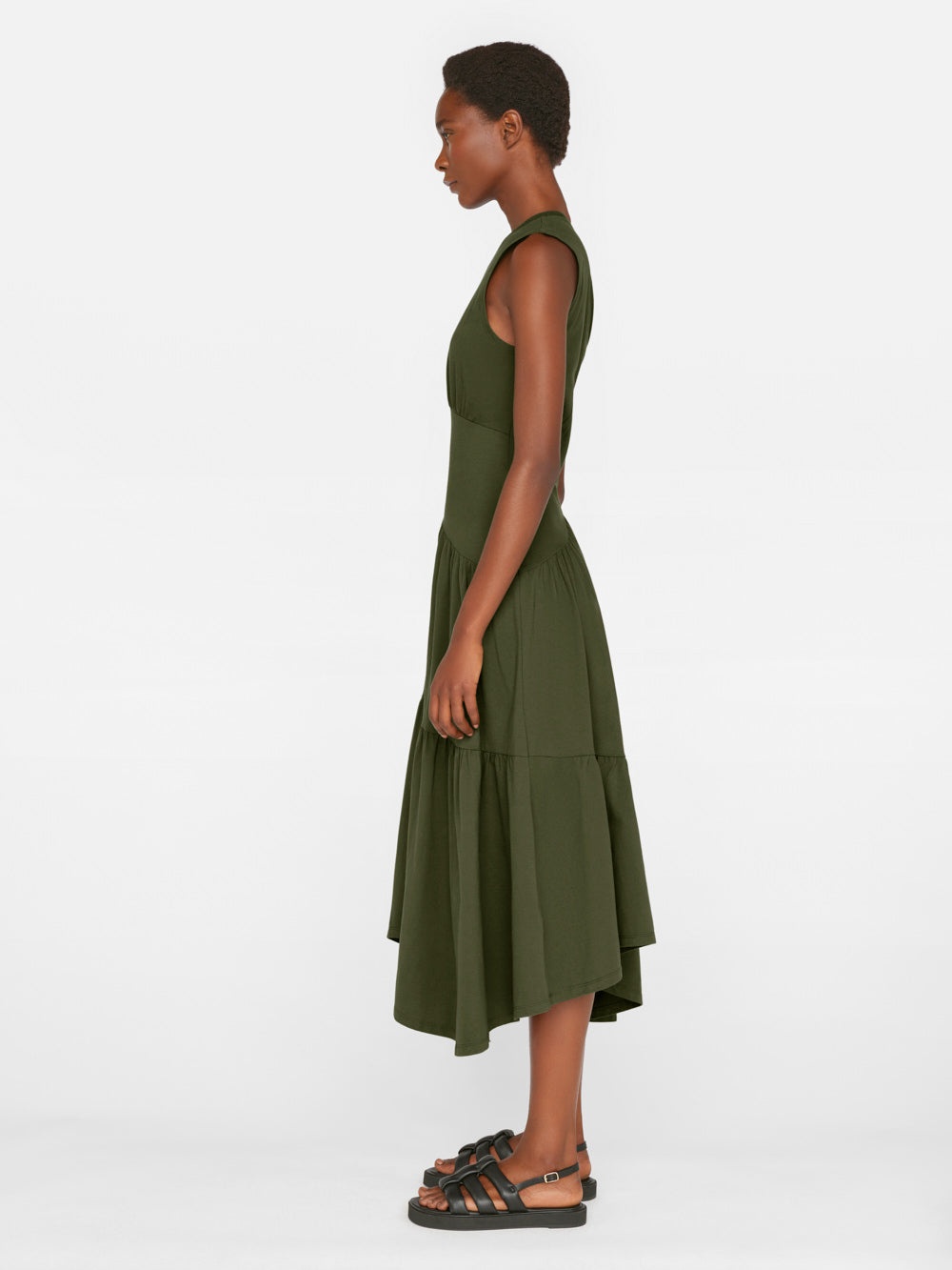 Gathered Seam Knit Dress in Fatigue - 5