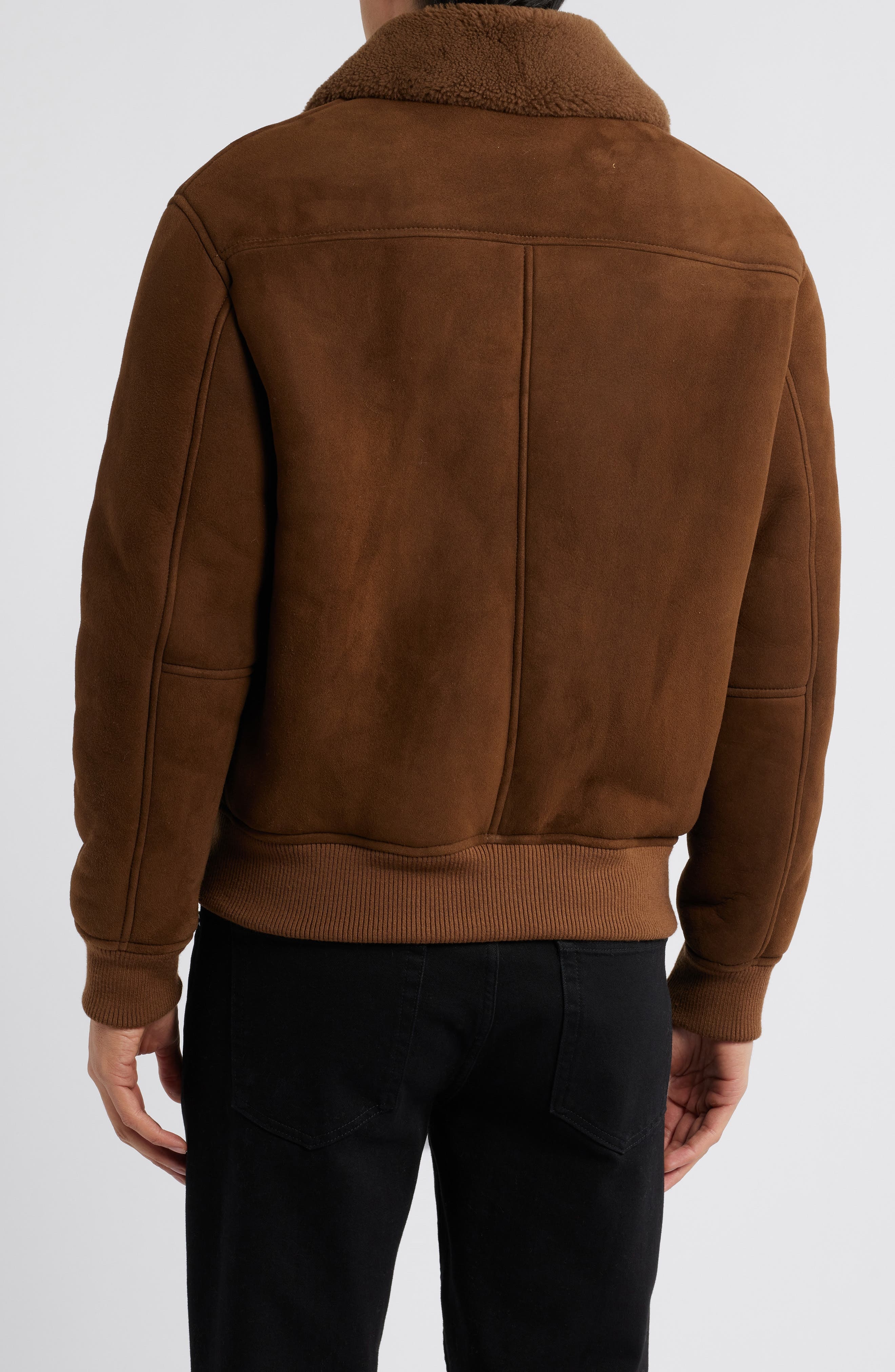 FRAME Suede & Genuine Shearling Bomber Jacket in Dark Camel at Nordstrom - 2