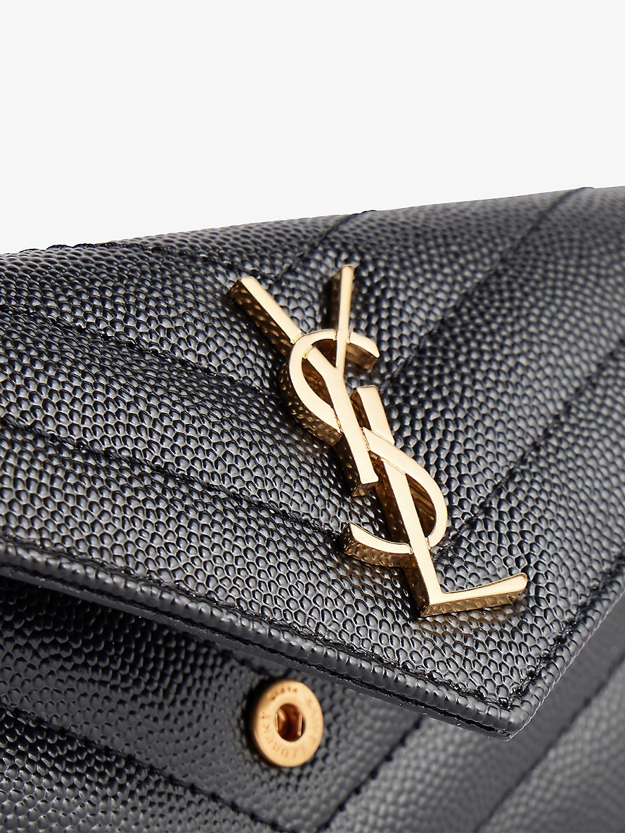 Saint Laurent Cassandra YSL Quilted Lambskin Leather Card Holder