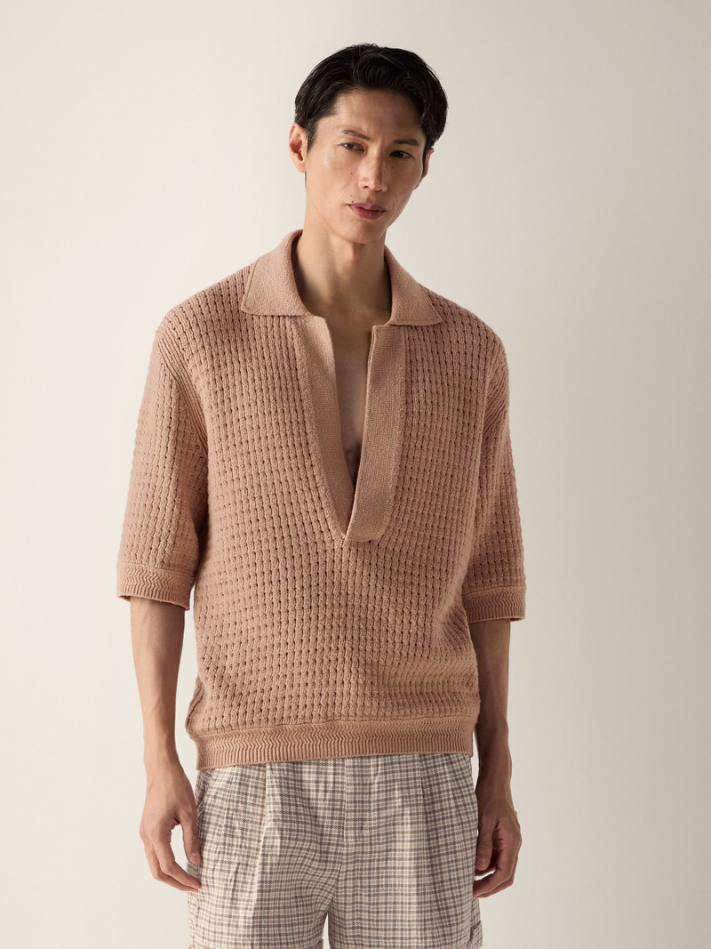 BEIGE COTTON AND LINEN POLO SHIRT 4