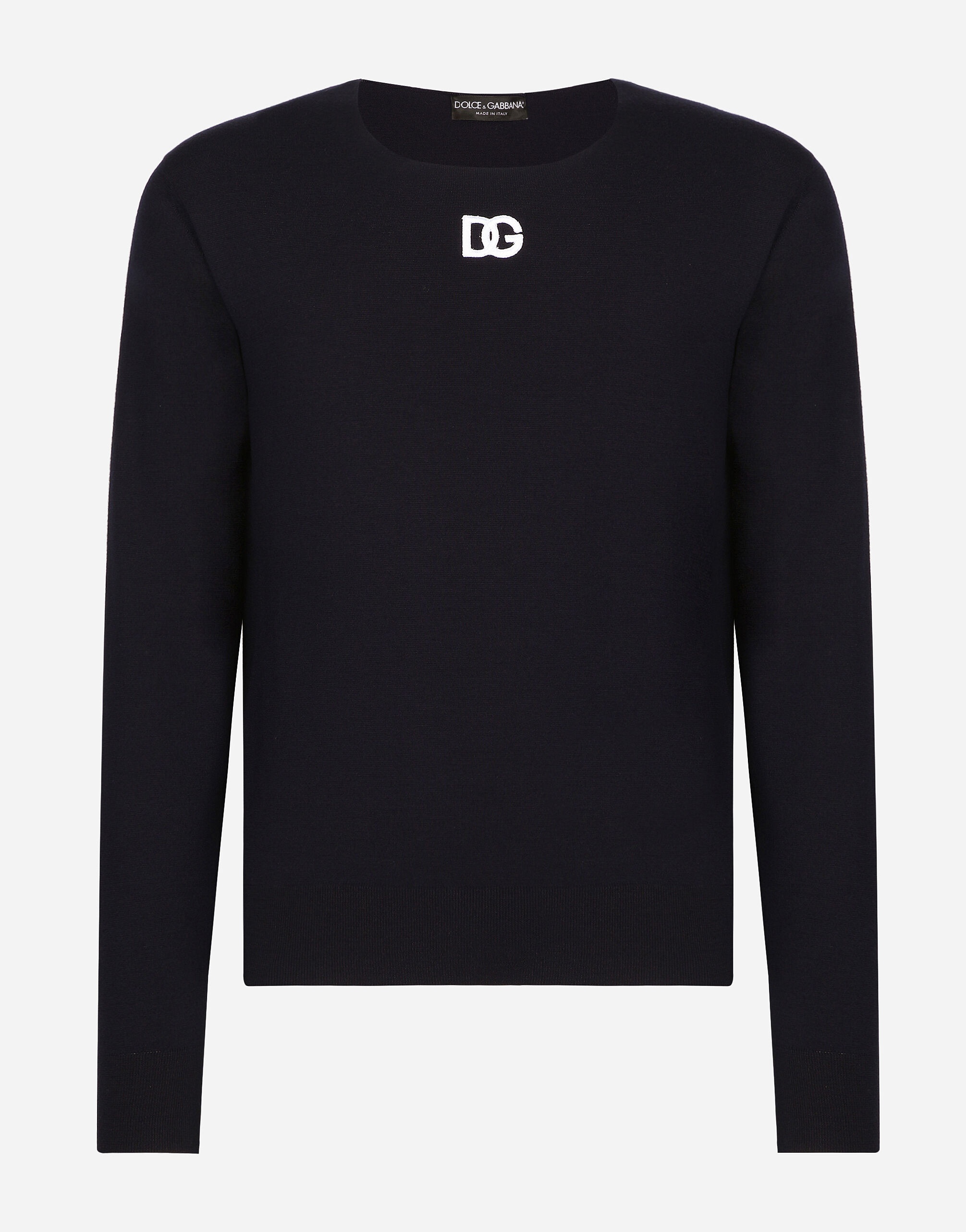 Round-neck virgin wool sweater with DG logo - 1