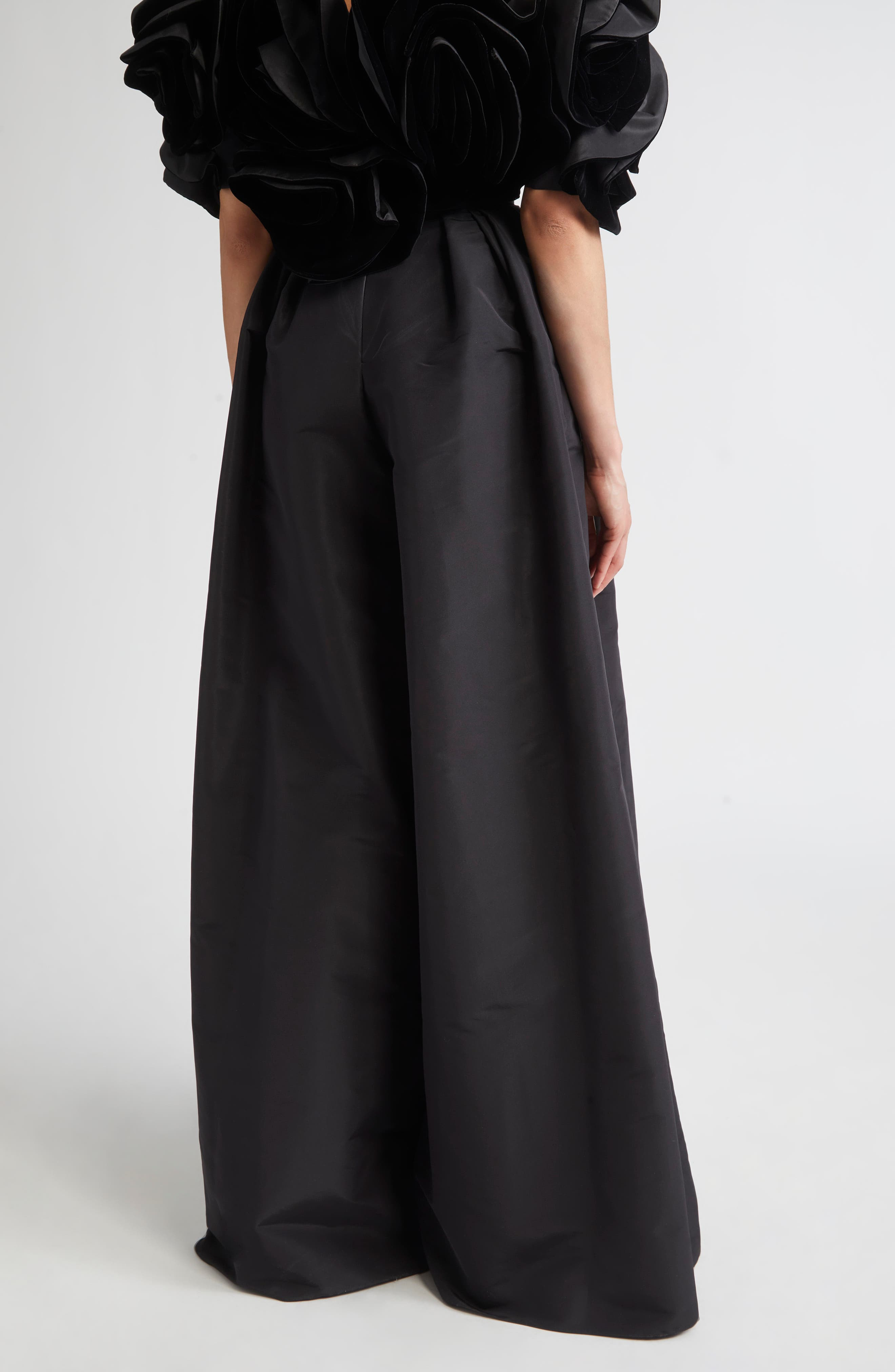Carolina Herrera Pleated Silk Faille Palazzo Pants in Black at Nordstrom - 3