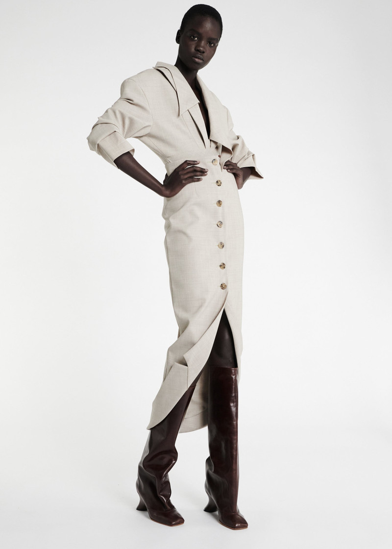 TAILORED SKIRT WITH JACKET COLLAR AT HEM BEIGE MELANGE 9