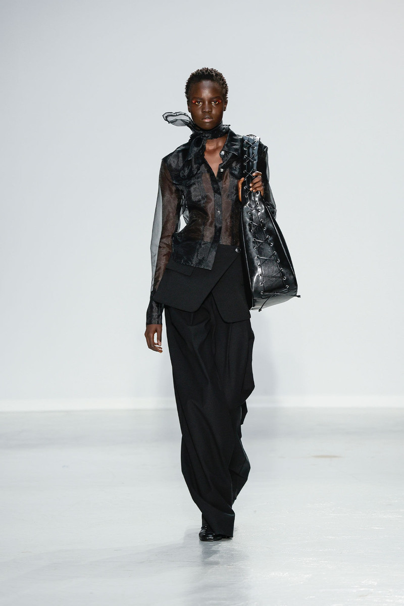 BLACK HEAVY COTTON TAILORING FLARED PANTS 6