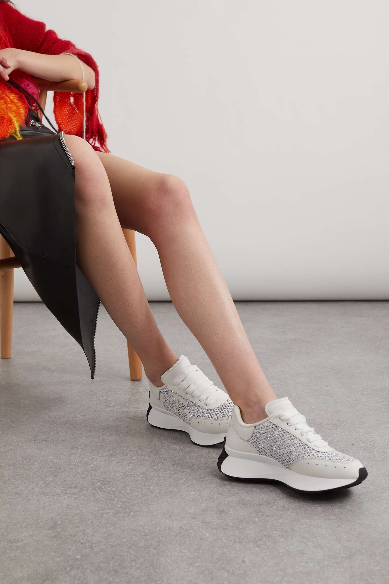 Alexander McQueen Sprint Runner embossed glittered mesh and leather exaggerated sole sneakers netaporter REVERSIBLE