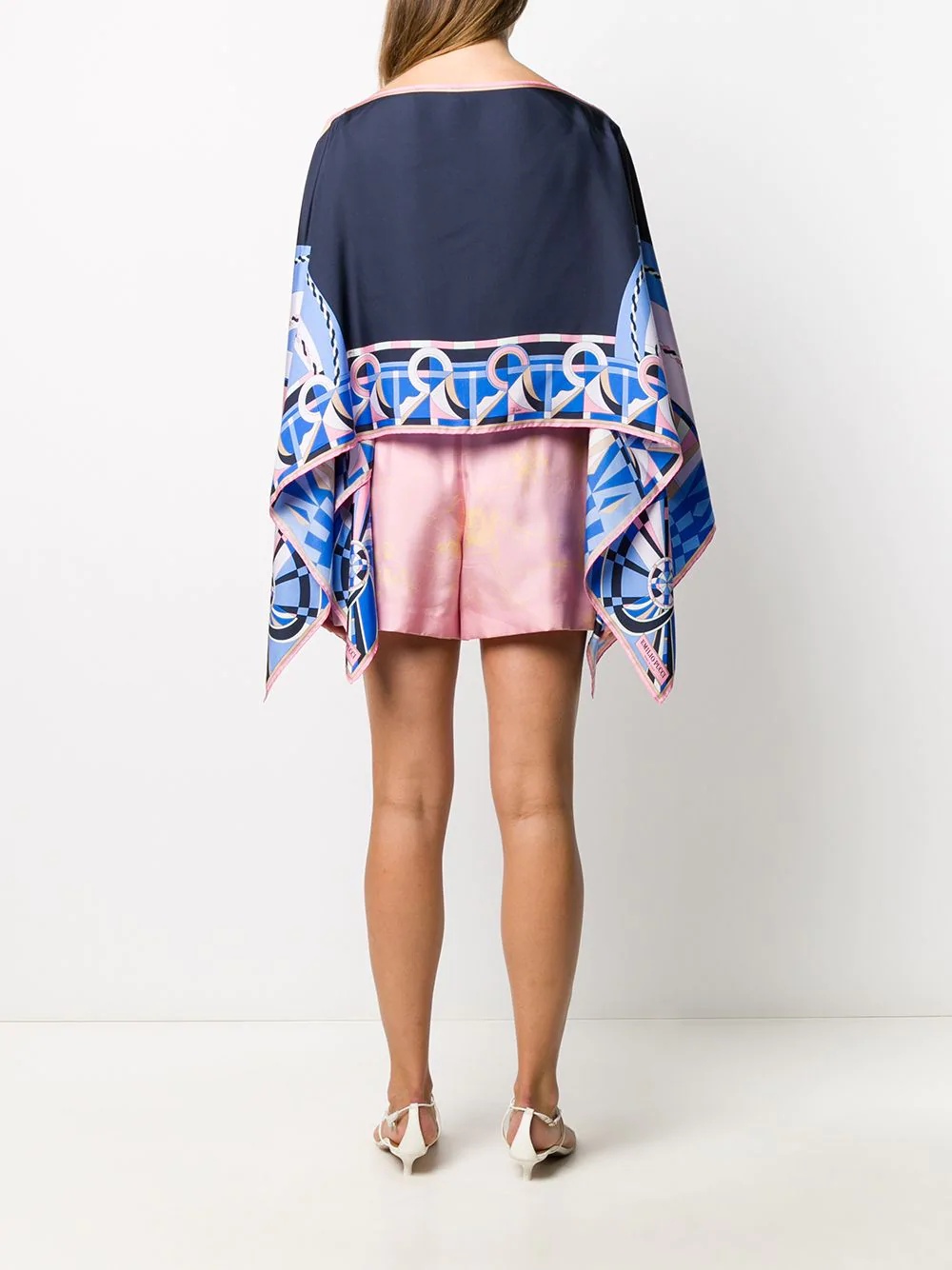 geometric print asymmetric sleeves top - 4