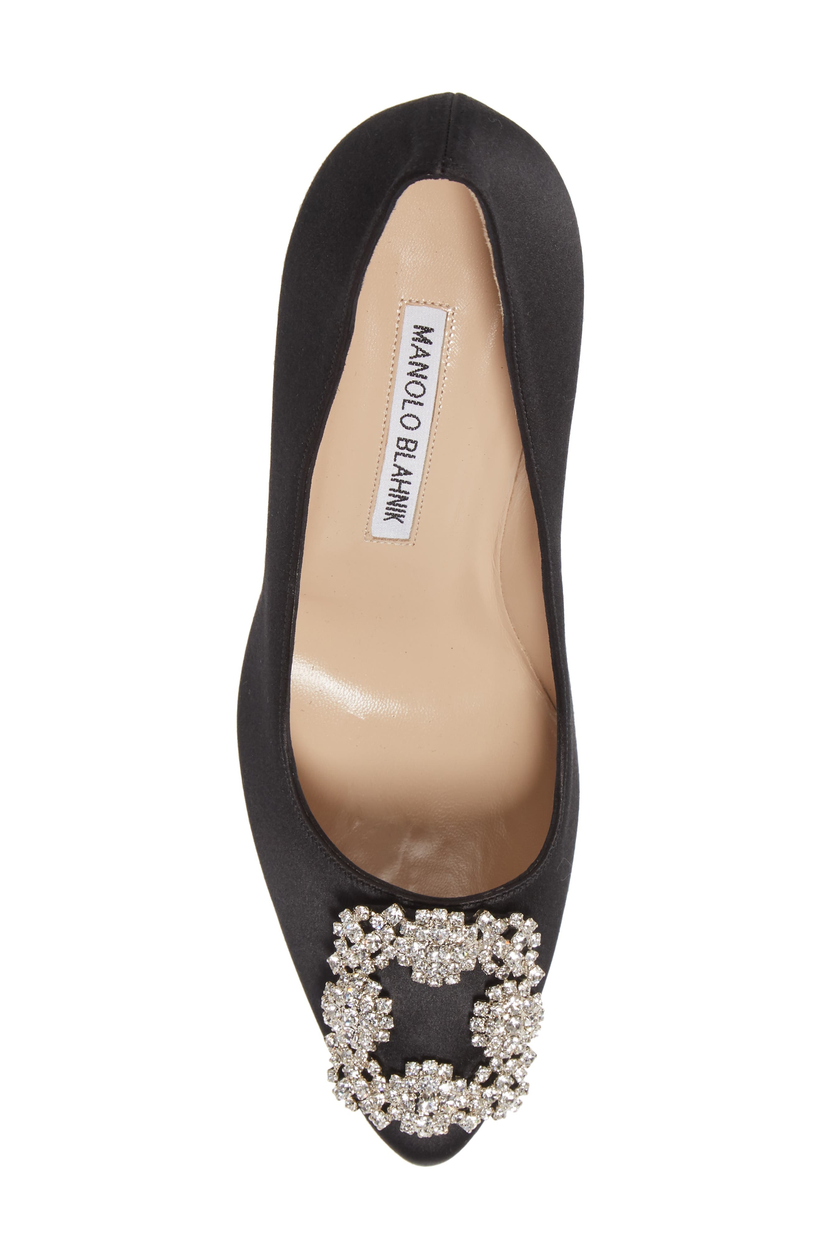 Manolo Blahnik Hangisi Crystal Buckle Pump in Black Satin/Clear Buckle at Nordstrom - 5