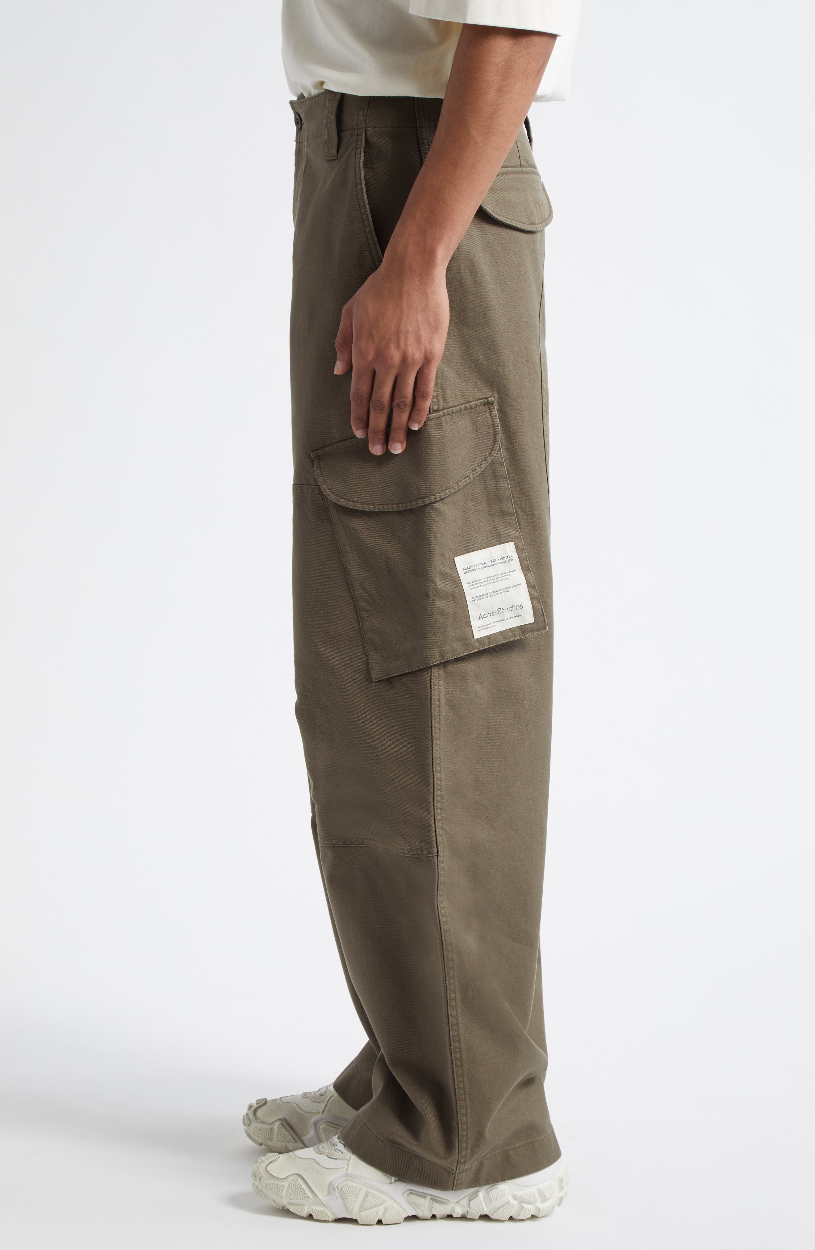 Acne Studios Reinforced Cotton Twill Cargo Trousers in Green at Nordstrom - 3
