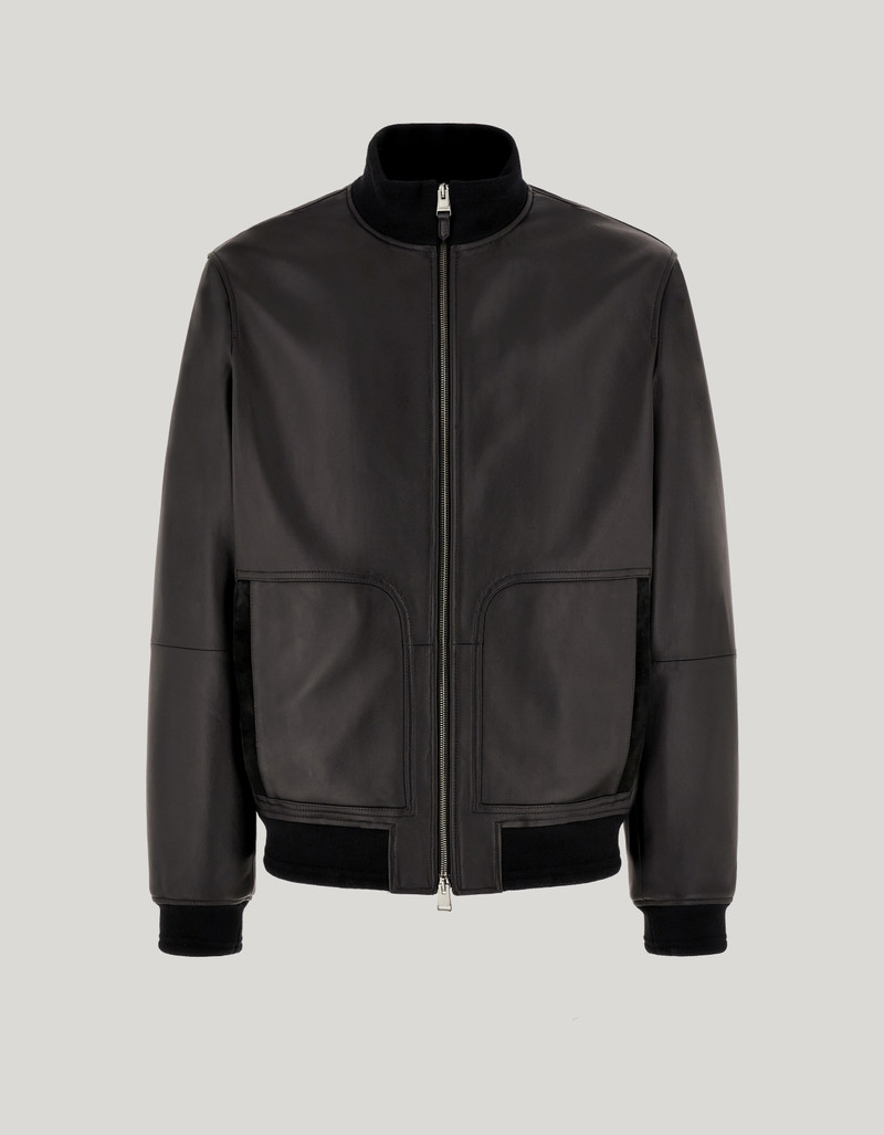 BLACK LAMBSKIN BOMBER JACKET WITH HIGH NECK 1