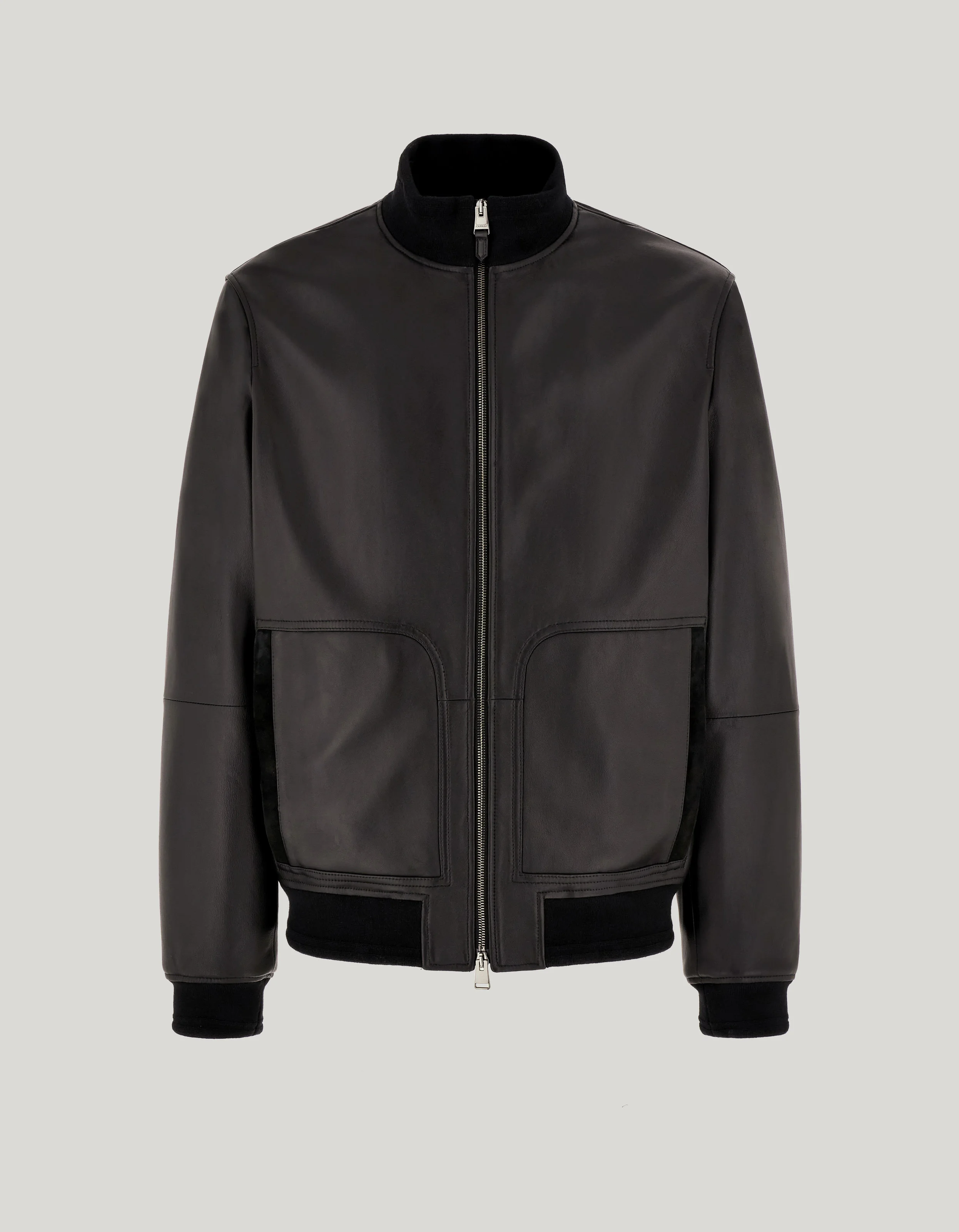 BLACK LAMBSKIN BOMBER JACKET WITH HIGH NECK - 1