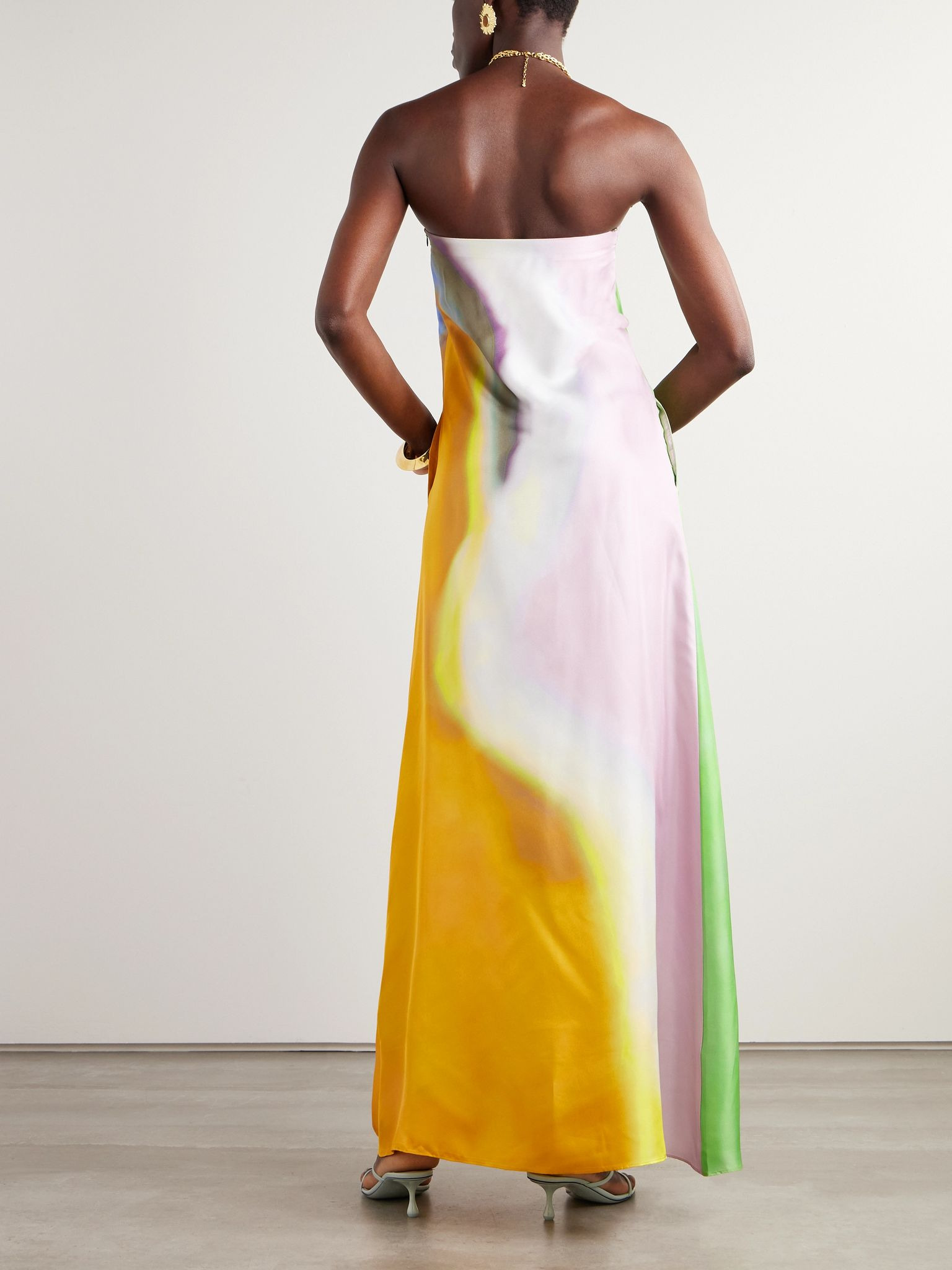 Aura strapless printed silk-twill maxi dress Orange - 3