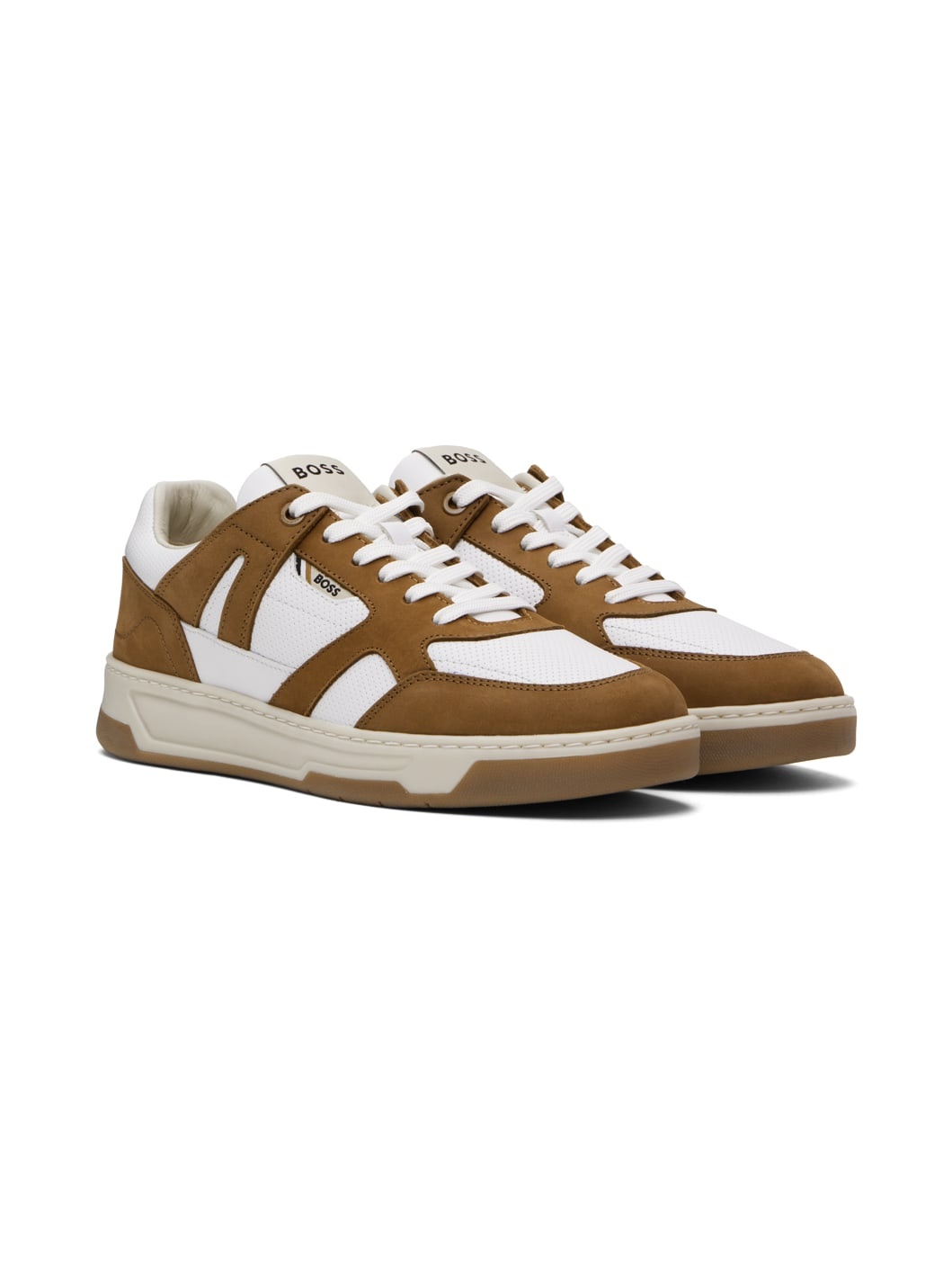 Brown & White Mixed Material Sneakers - 4