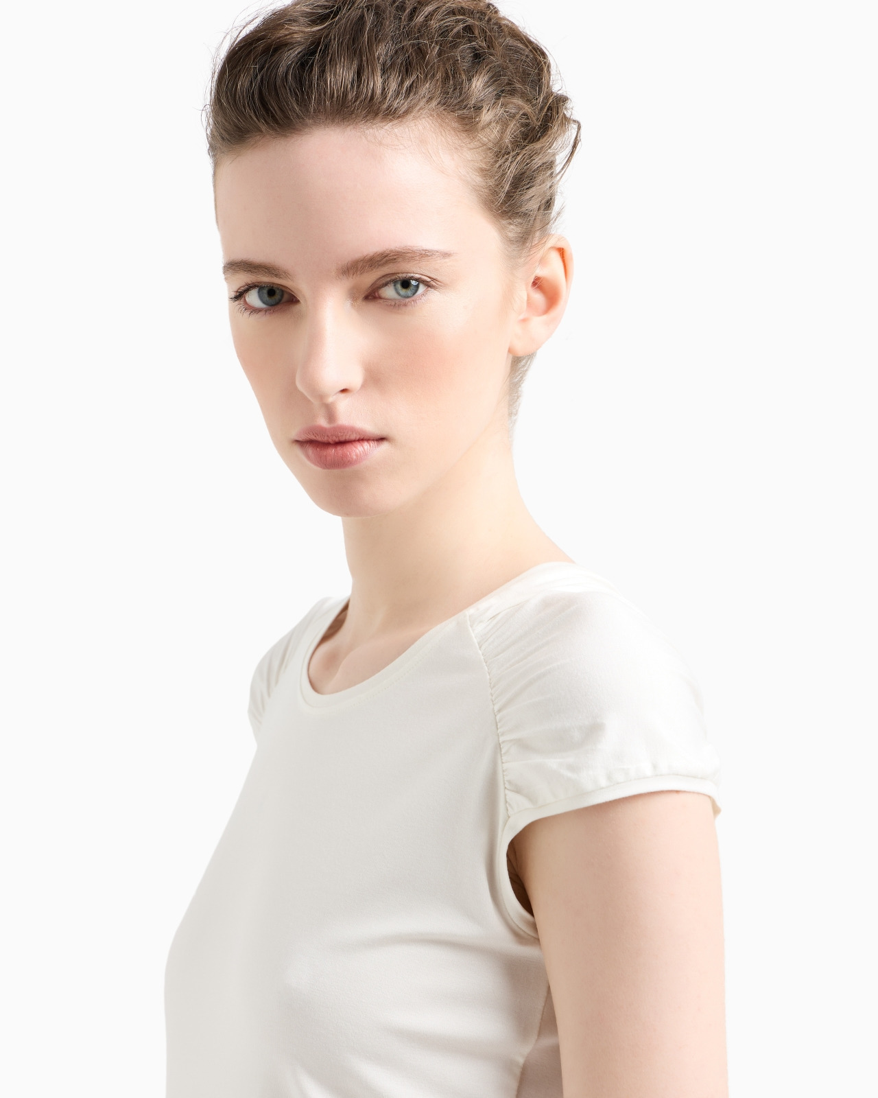 STRETCH-JERSEY T-SHIRT WITH GATHERED SLEEVES - 5