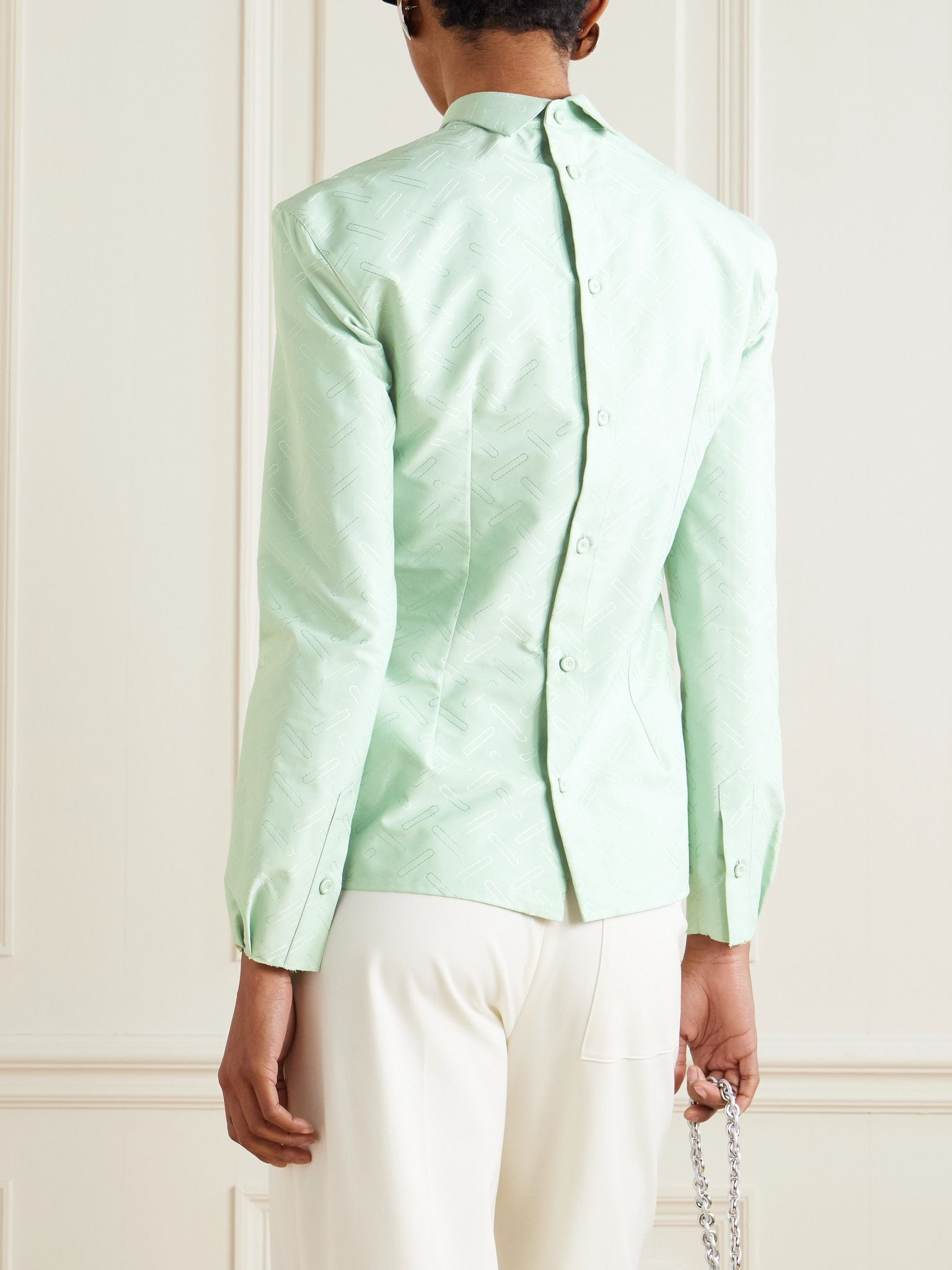 Embroidered cotton-blend jacquard blouse Mint - 4