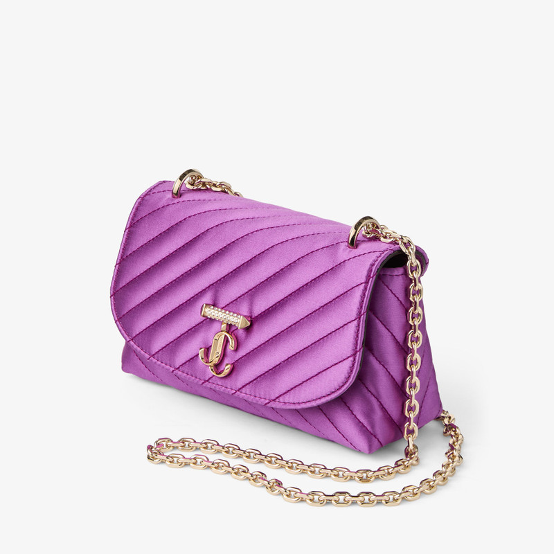 Curve Cross Body Small Violet Orchid Quilted Satin Crossbody with Crystal JC Bar 3