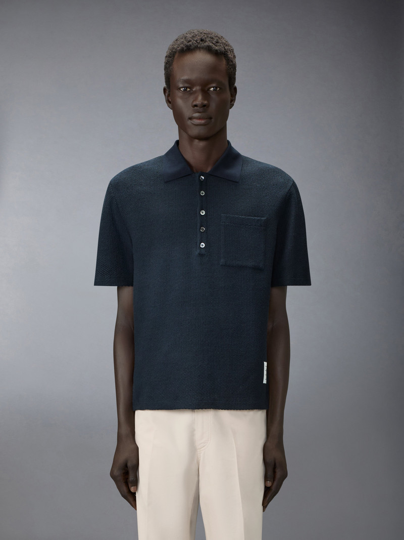 Thom Browne TEXTURED COTTON LINEN POLO outlook