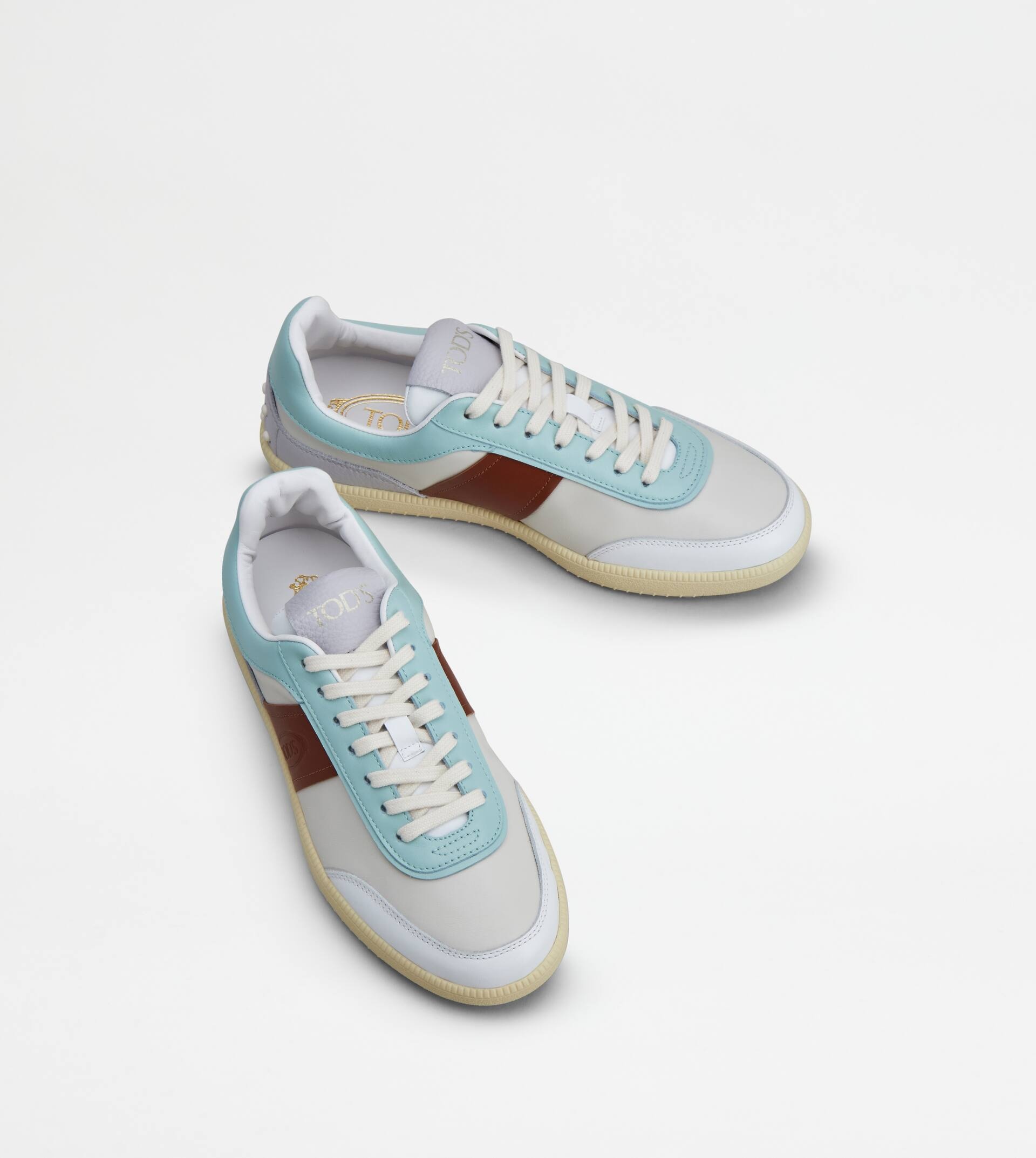 TOD'S TABS SNEAKERS IN LEATHER - OFF WHITE, LIGHT BLUE, BROWN - 3