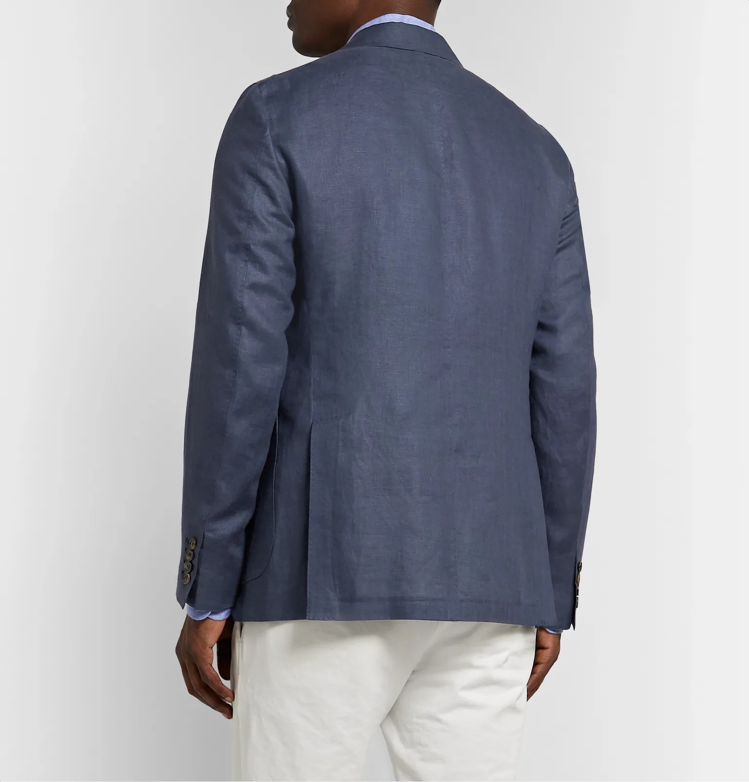 Blue Unstructured Linen Blazer - 5