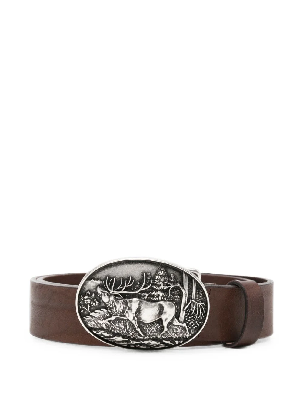 engraved-buckle leather belt - 1