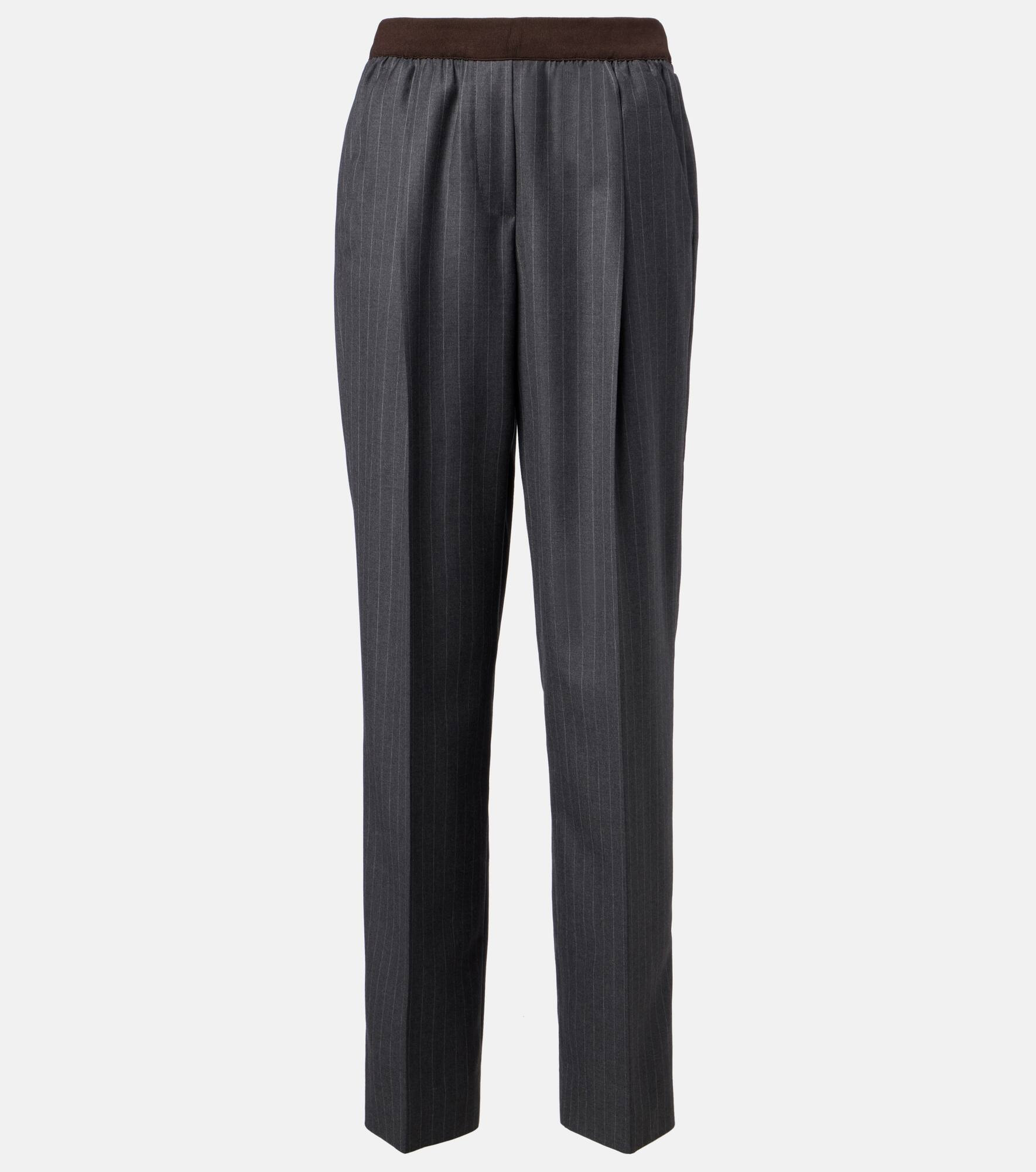 Pinstripe virgin wool wide-leg pants - 1