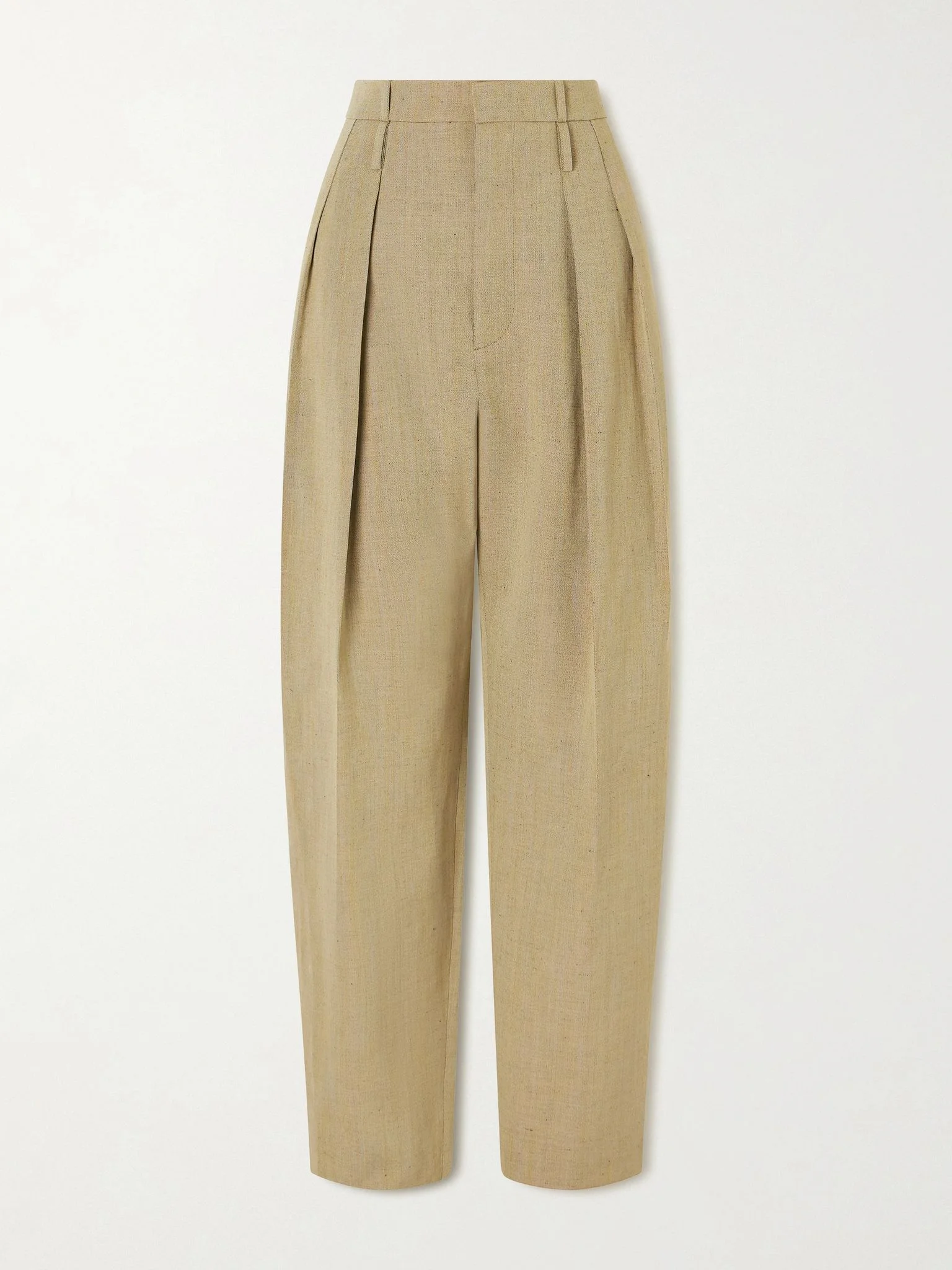 Cropped pleated woven tapered pants Green - 1