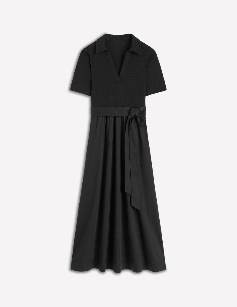 Collar Detail Mix Midi Dress-Black 1