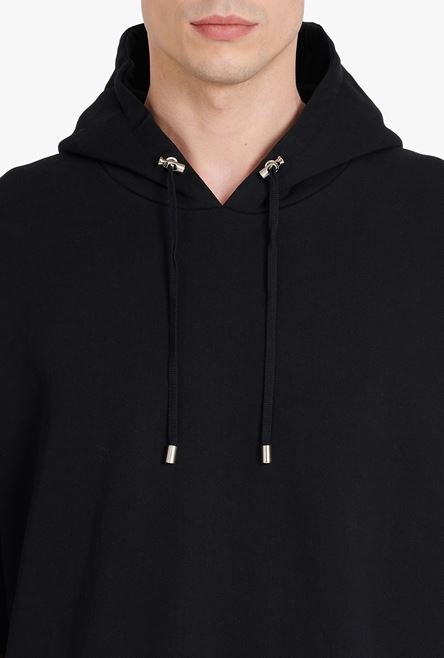 Oversized black eco-designed cotton hooded sweatshirt with white Balmain logo print - 6