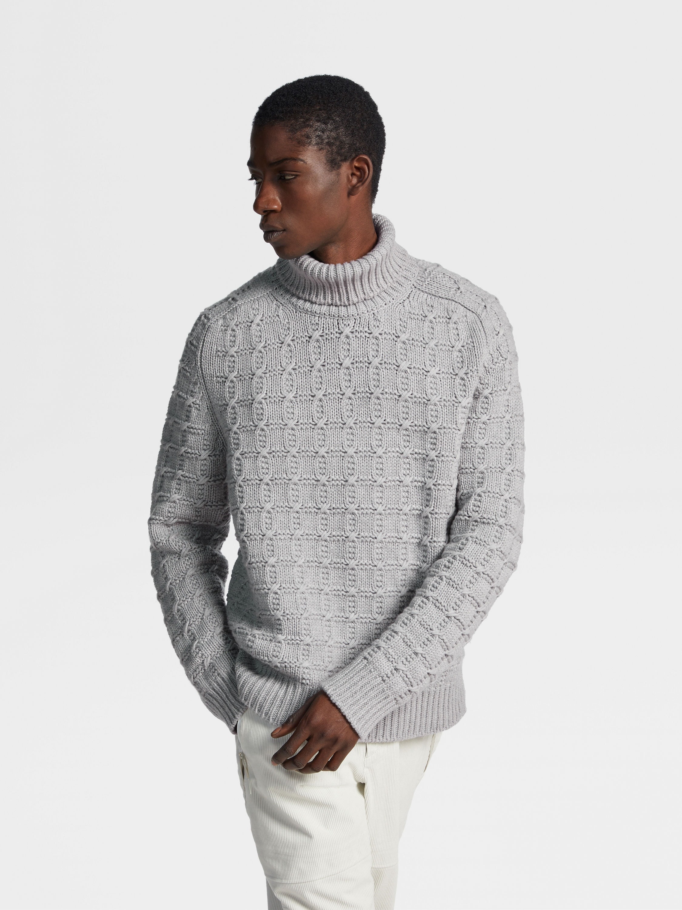 LIGHT GREY MÉLANGE OASI CASHMERE TURTLENECK - 5