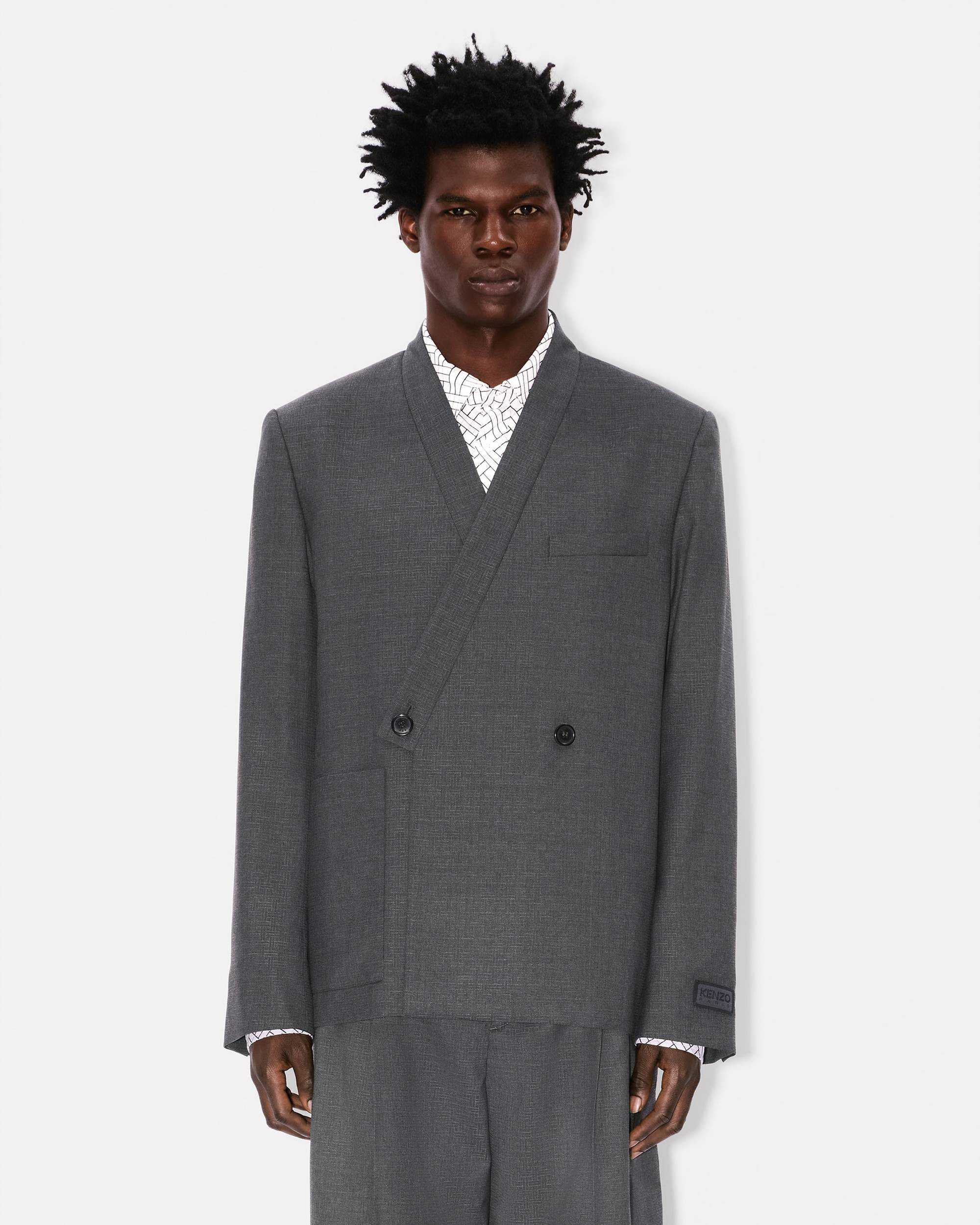 'KENZO Weave' adjusted tailored kimono jacket in wool jacquard - 4