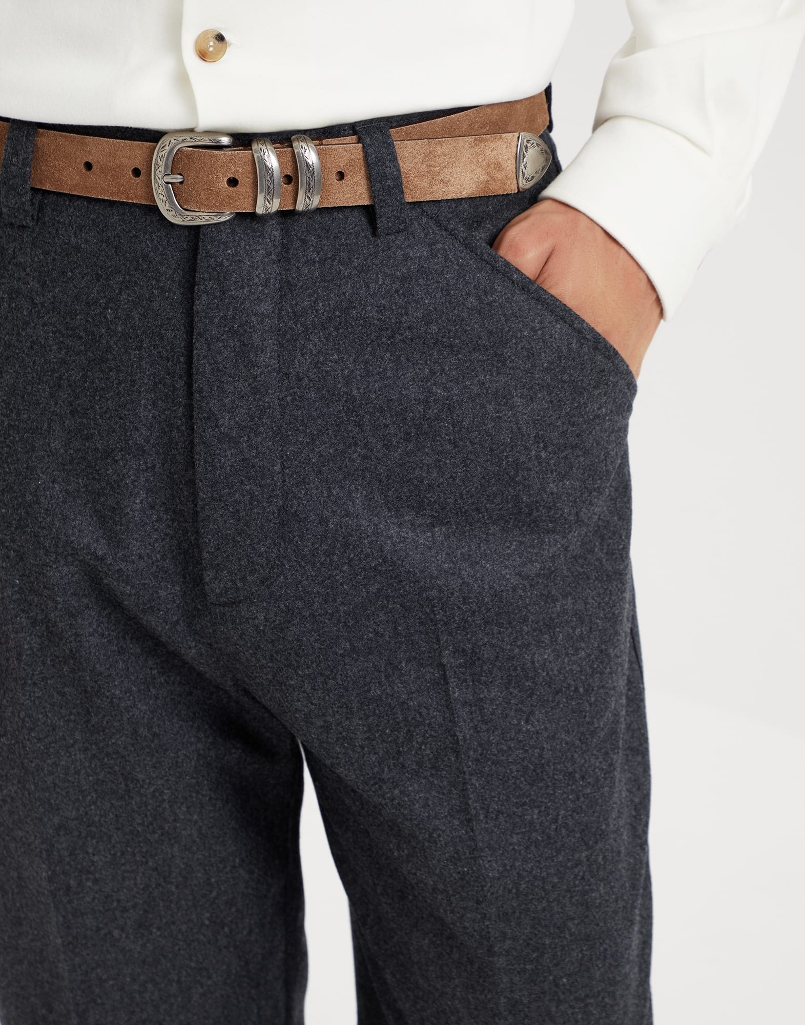 Virgin wool flannel leisure fit trousers - 3