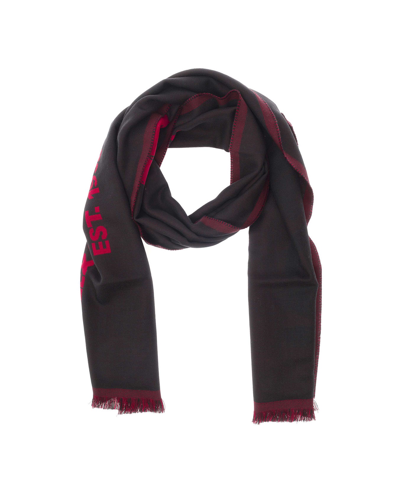 Red And Black Scarf With Jacquard Logo In Wool Man - 1