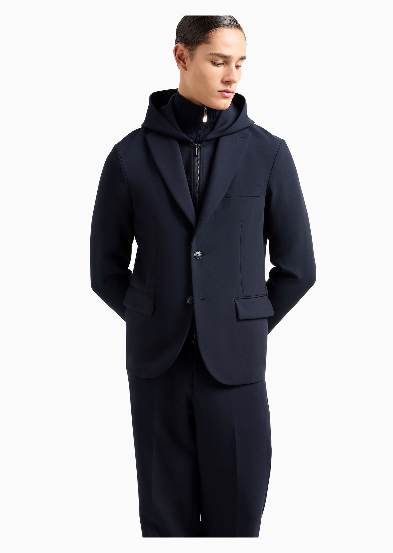 Viscose-blend blazer with detachable inner panel and hood - 6