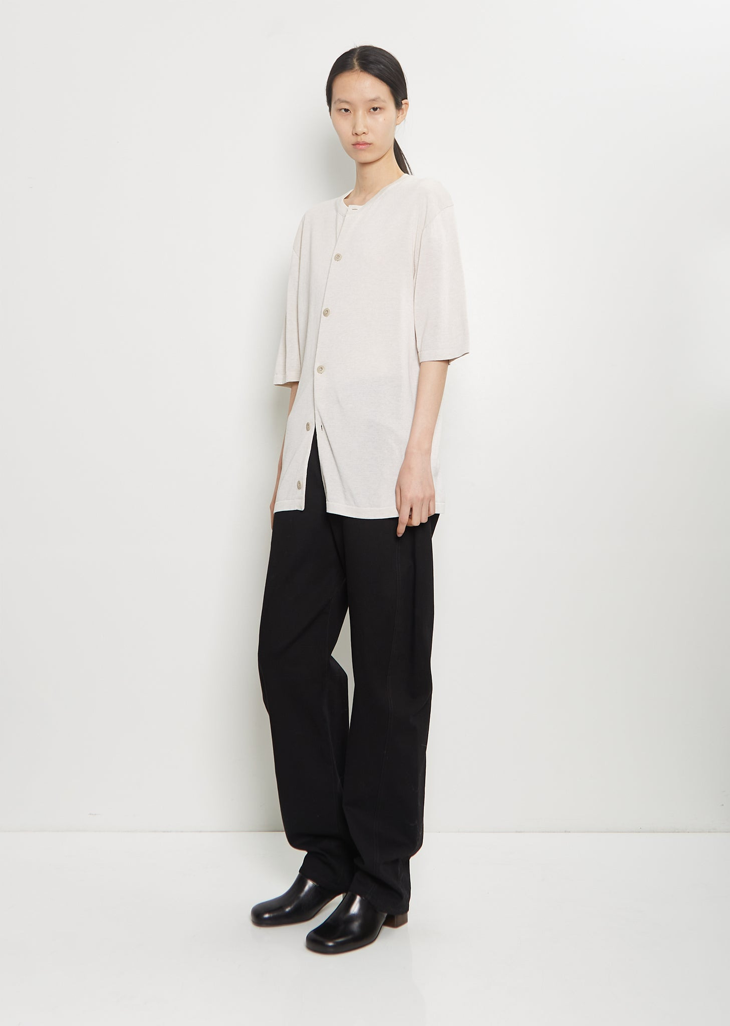 Cotton Short Sleeve Overshirt — Stone Beige Melange - 4