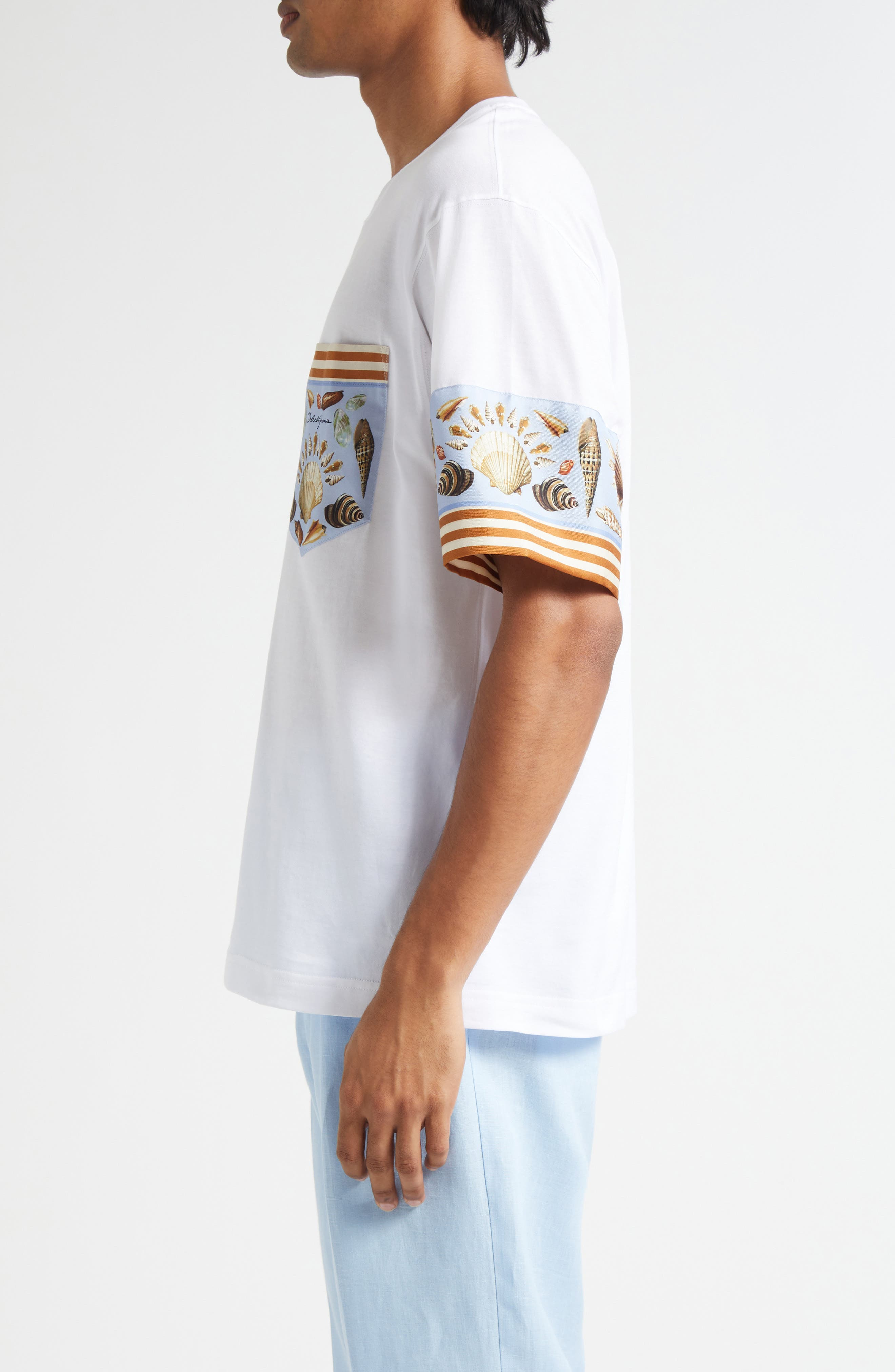 Dolce&Gabbana Shell Print Cotton & Silk T-Shirt in W0800 Bianco Ottico at Nordstrom - 3
