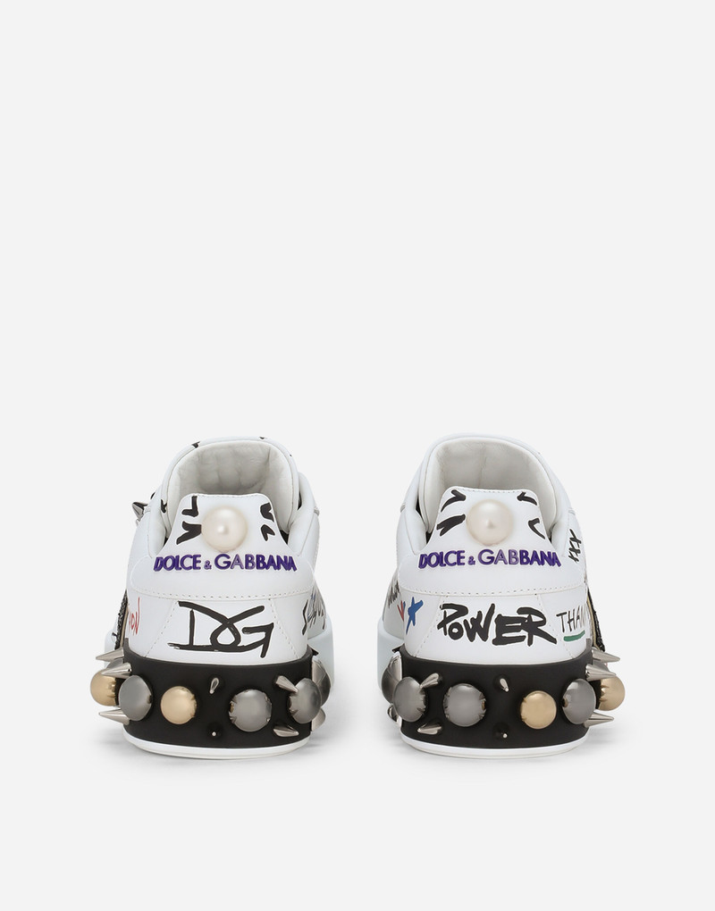 Dolce & Gabbana Printed calfskin Portofino sneakers with patch outlook