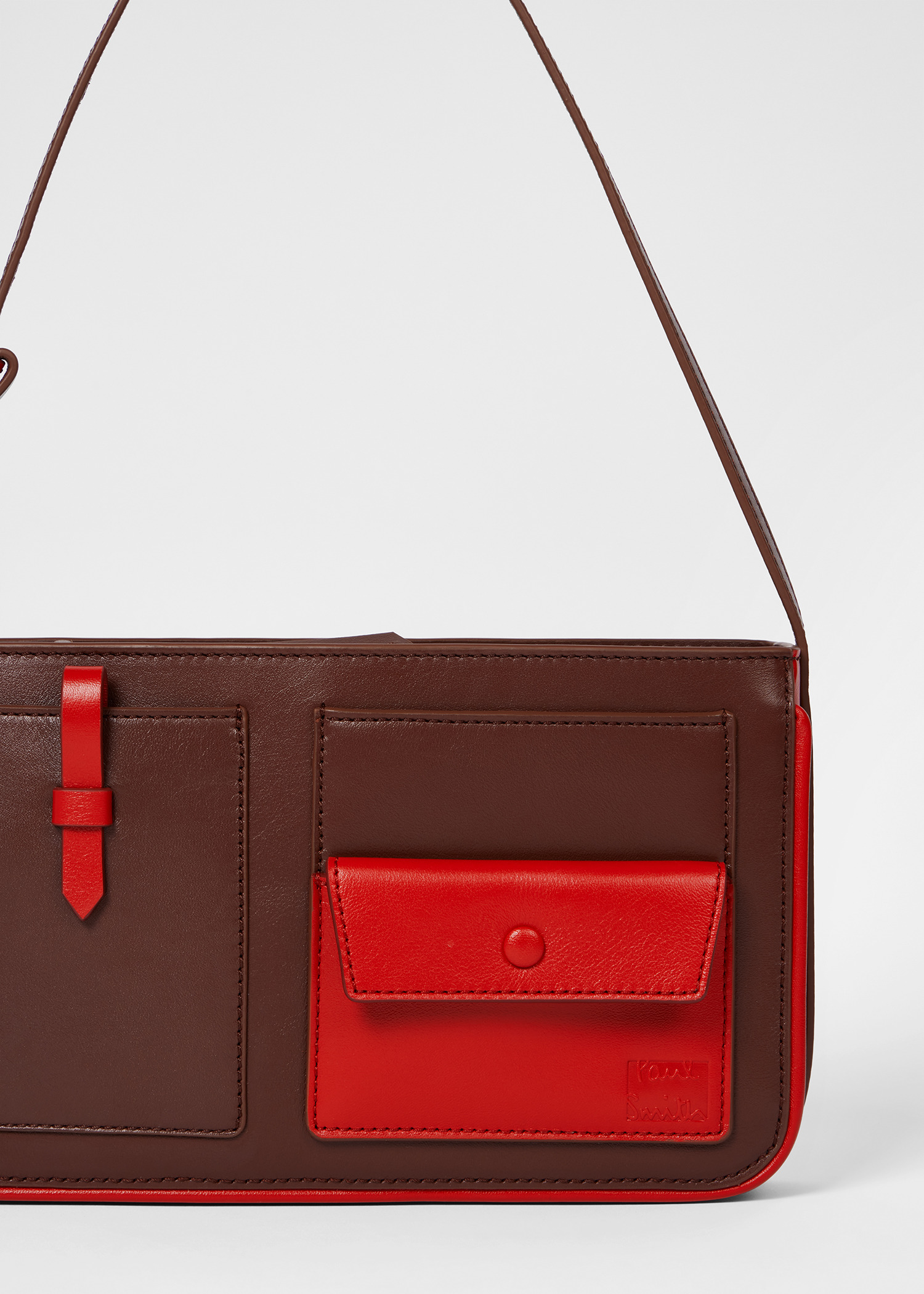 Women's Red Leather Pocket Pochette Bag - 3