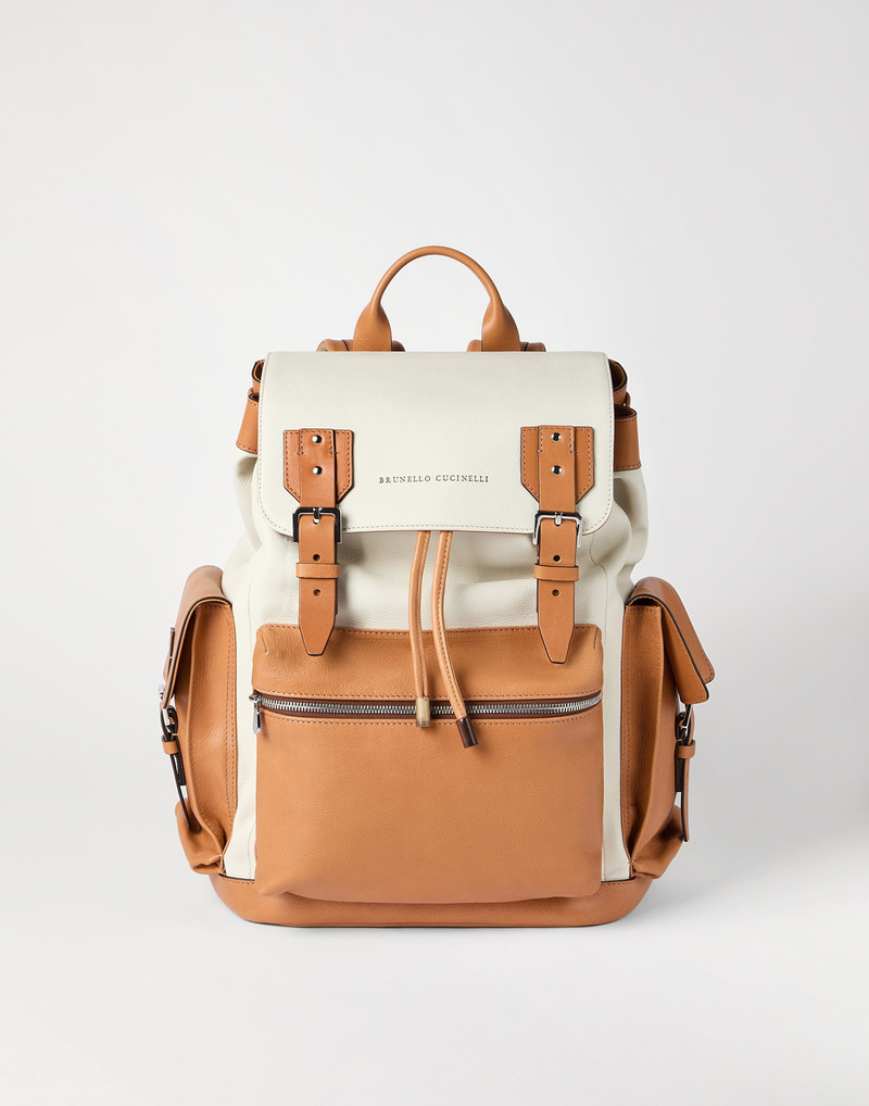Grained calfskin and cowhide city backpack 1