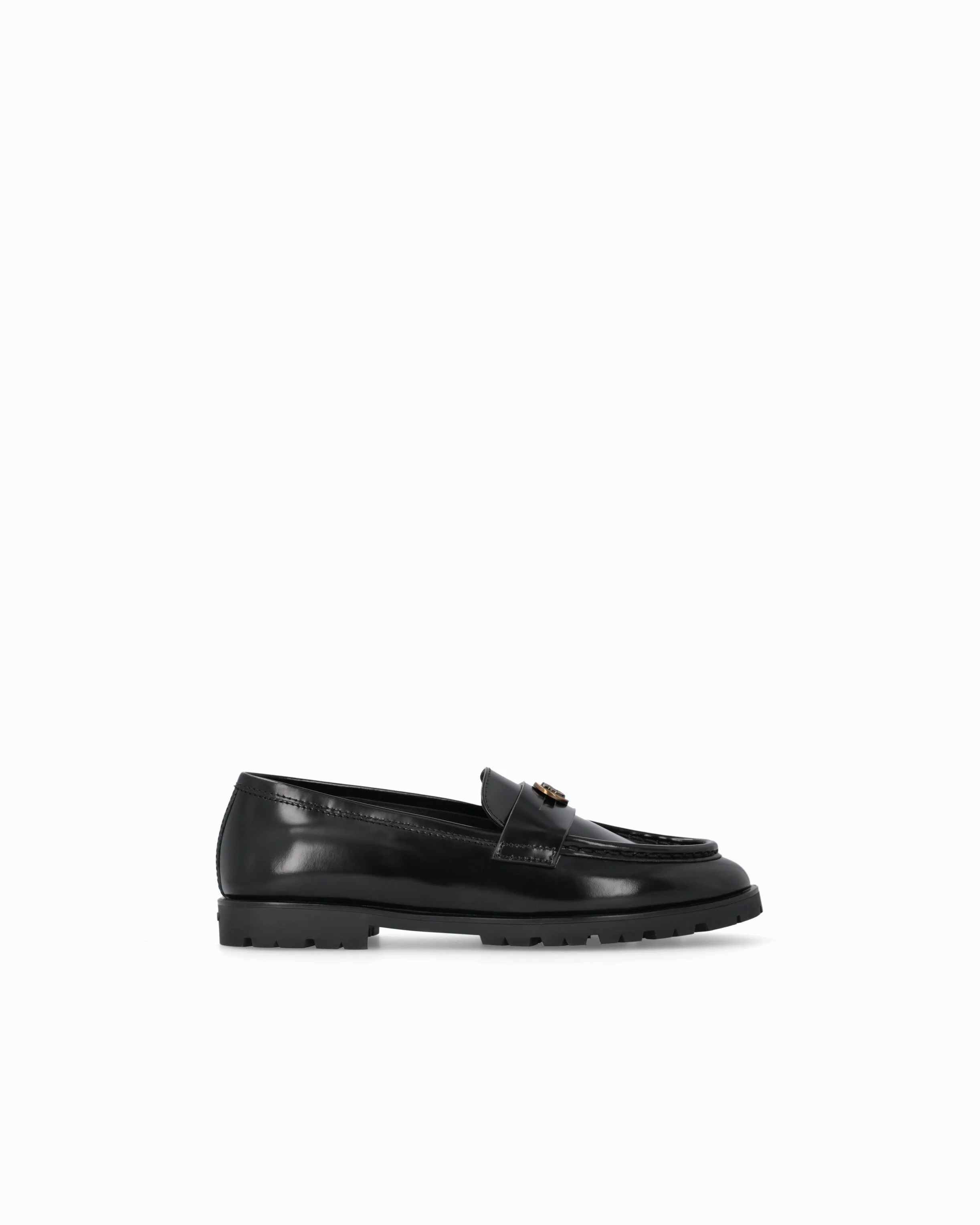 LEATHER LOAFER WITH LOGO AND LUG SOLE - 1