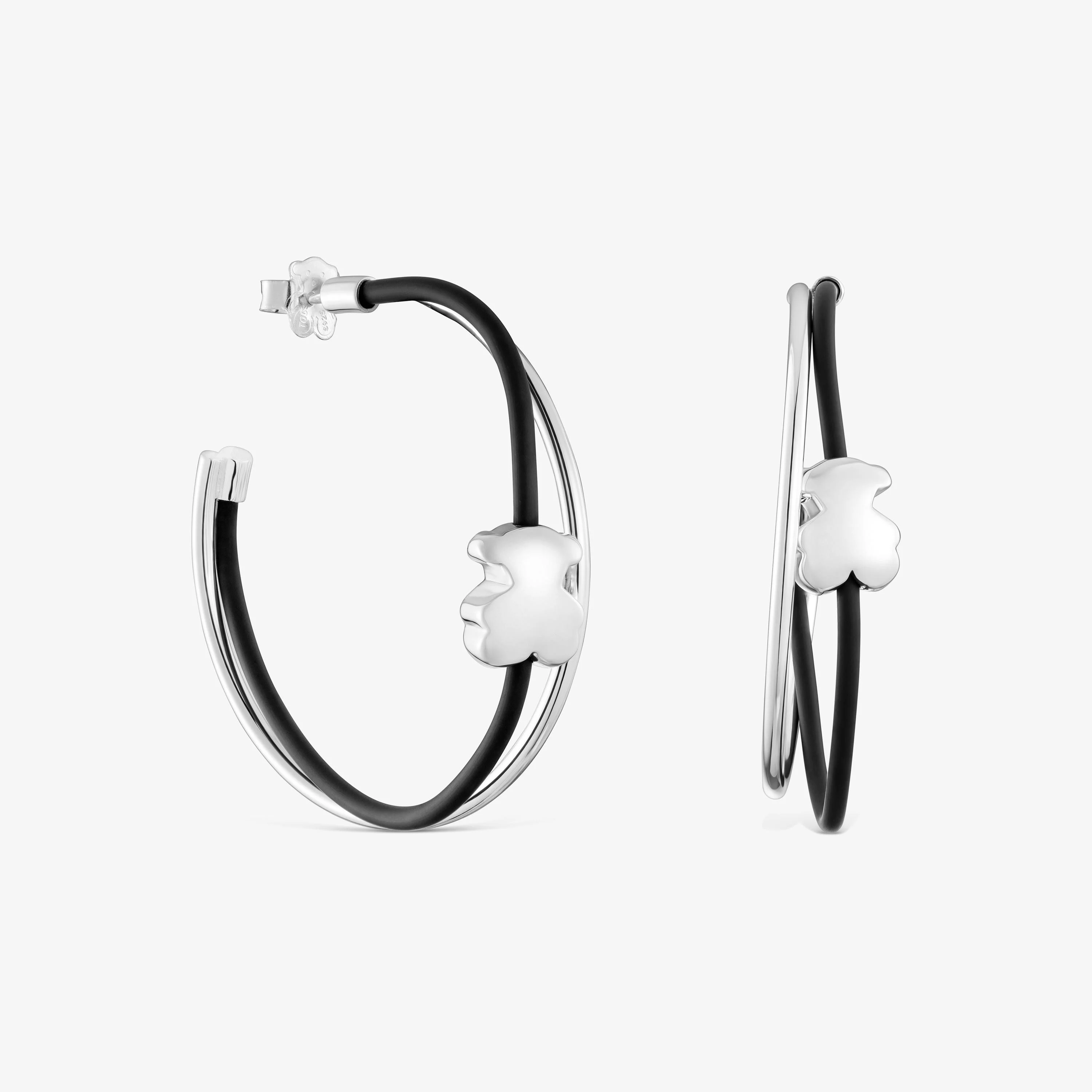 Bear hoop earrings in silver and rubber 45 mm Bold Motif - 1