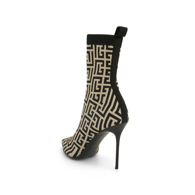 Balmain Skye Monogram Knit Ankle Boot in Ivory/Black outlook