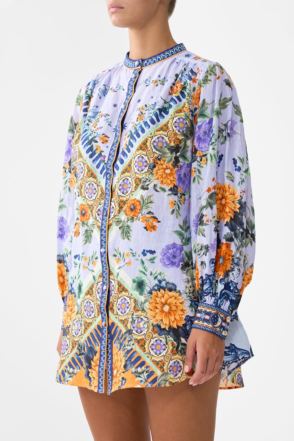 BLOUSON SLEEVE LONG LENGTH BLOUSE WITH YOKE - 5