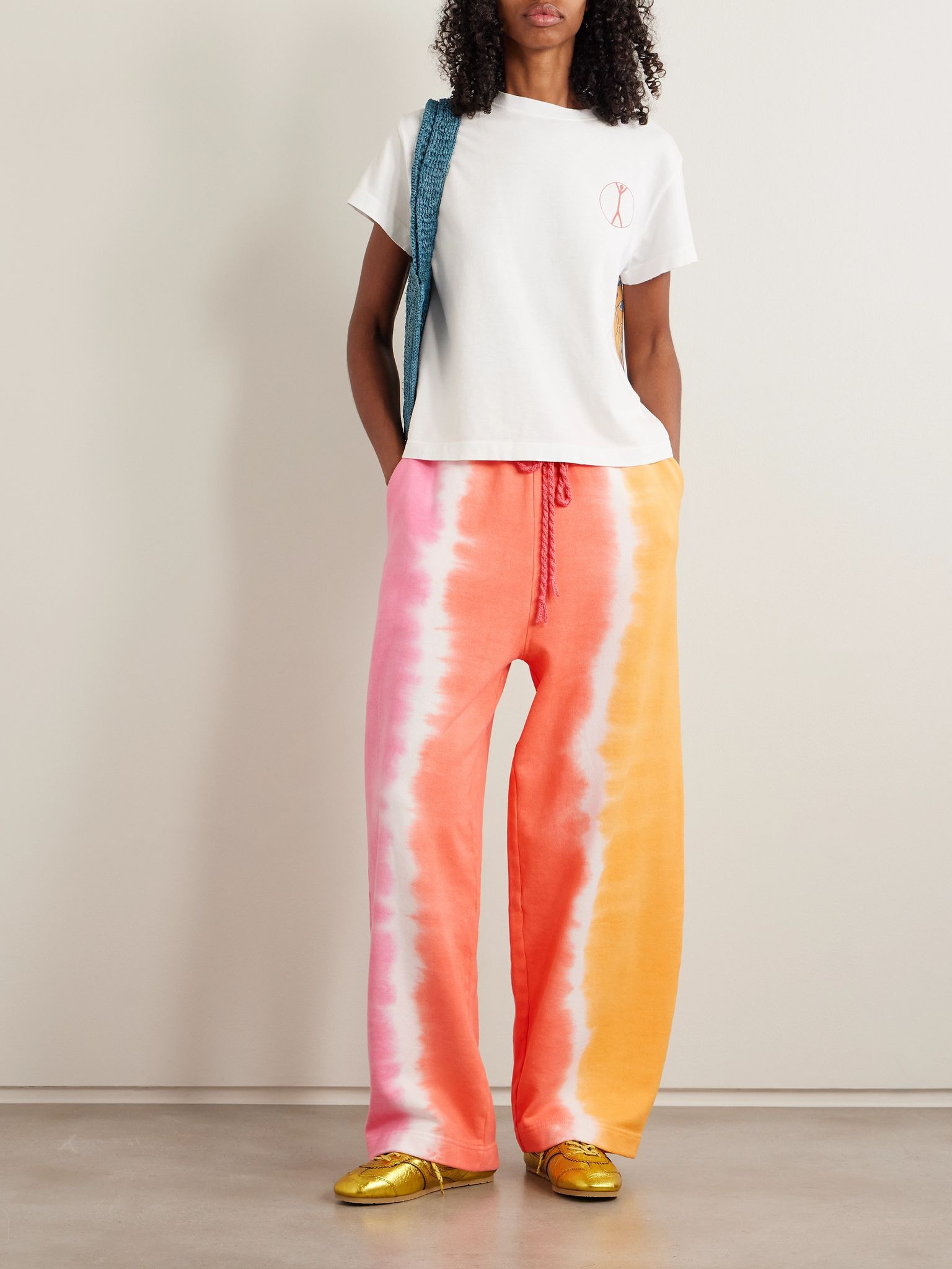 Tie-dyed cotton and cashmere-blend jersey track pants Orange - 2
