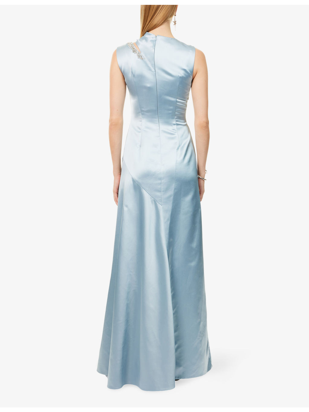Crystal-Embellished Sleeveless Satin Gown - 4