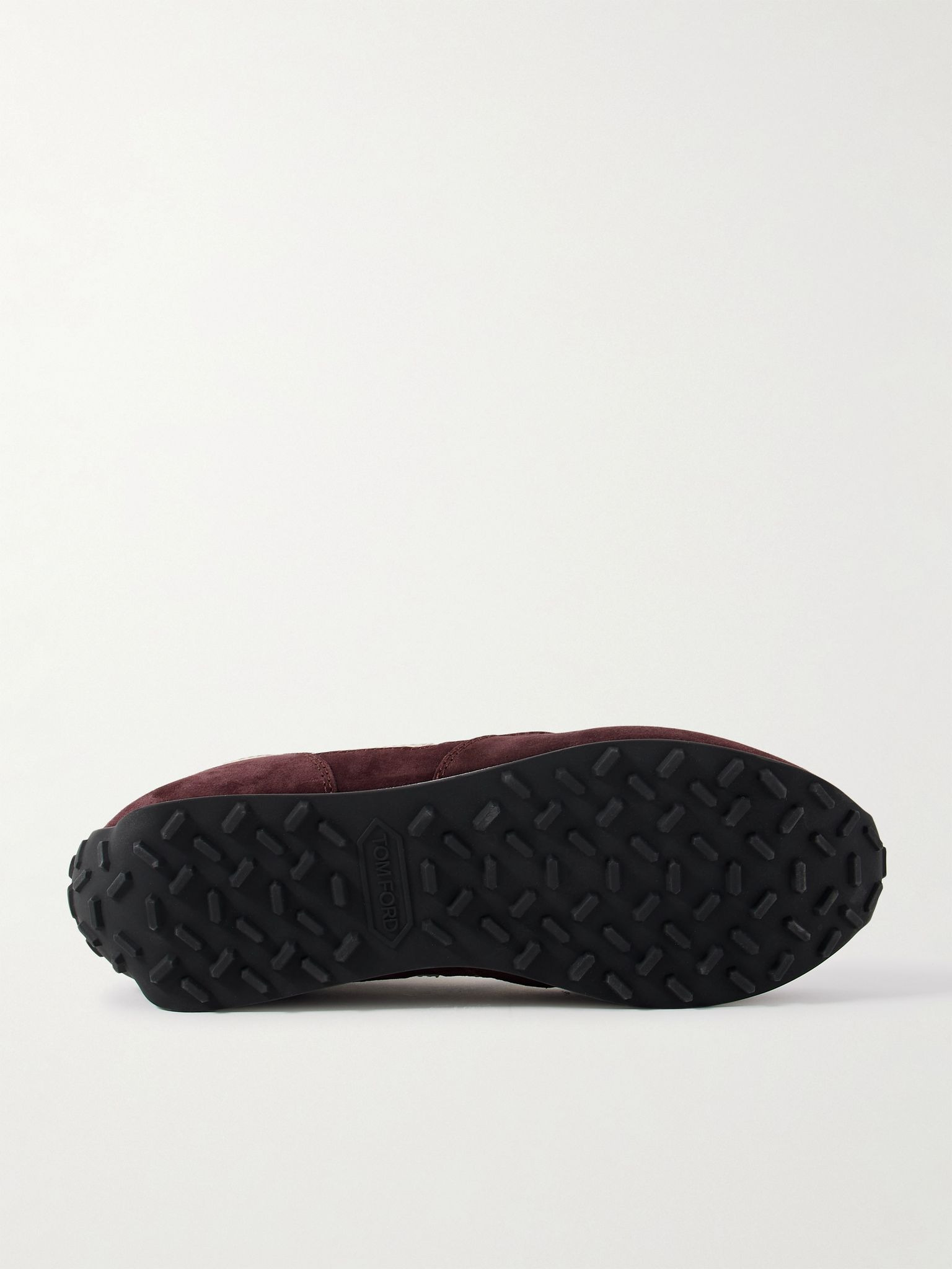 Mesh and Leather-Trimmed Suede Sneakers Burgundy - 3